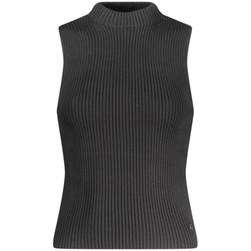 Débardeur noir en coton pour femmes de Guess Jeans, coupe ajustée et style décontracté, visible sur la photo.