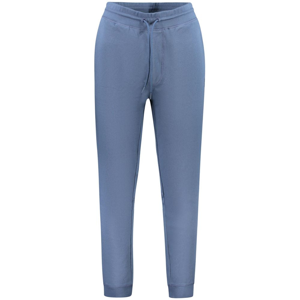 Pantalon de survêtement en coton bleu pour homme de la marque Hugo Boss, style décontracté et confortable.
