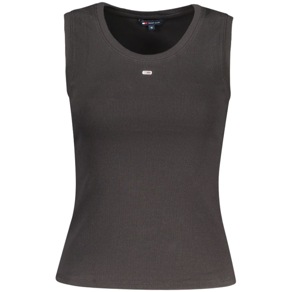 Débardeur pour femmes en coton noir de la marque Tommy Hilfiger, coupe ajustée et style décontracté.