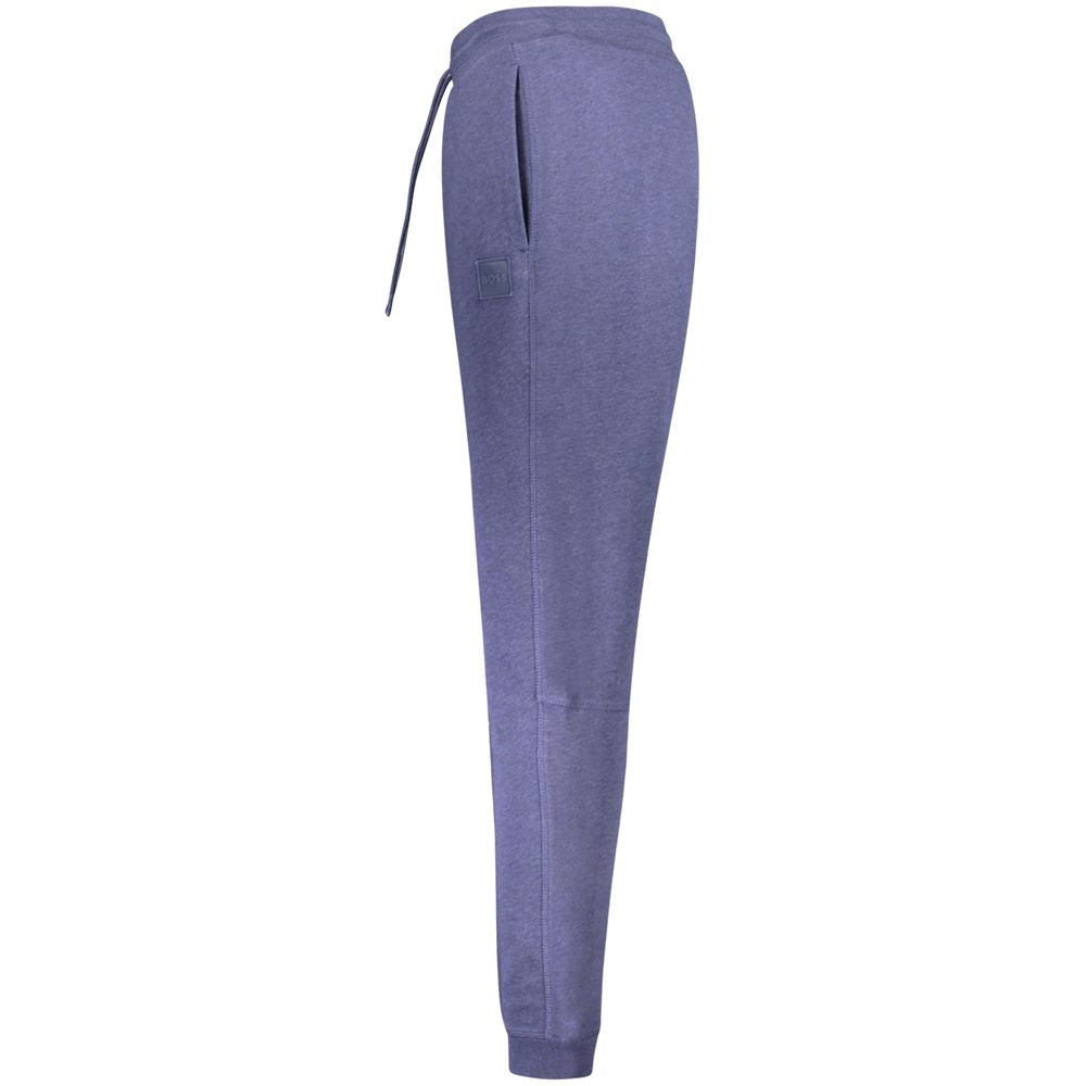 Pantalon de jogging bleu en coton pour homme de la marque Hugo Boss, vue de face, avec logo discret visible.