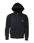 Sweat-shirt à capuche noir Dolce & Gabbana avec logo complet, fermeture éclair et style décontracté pour homme.