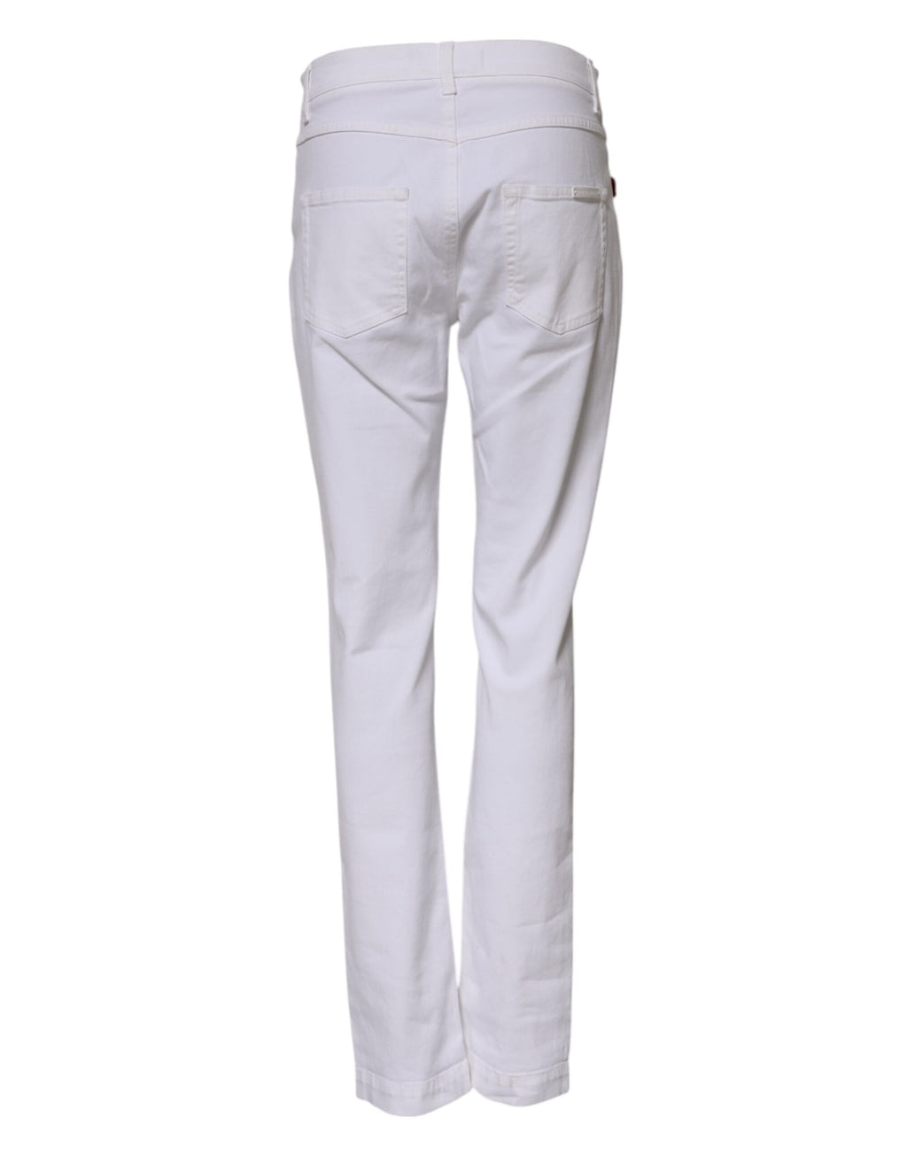 Jeans en denim blanc Dolce & Gabbana avec broderies florales, sequins et style féminin, visibles en détail.