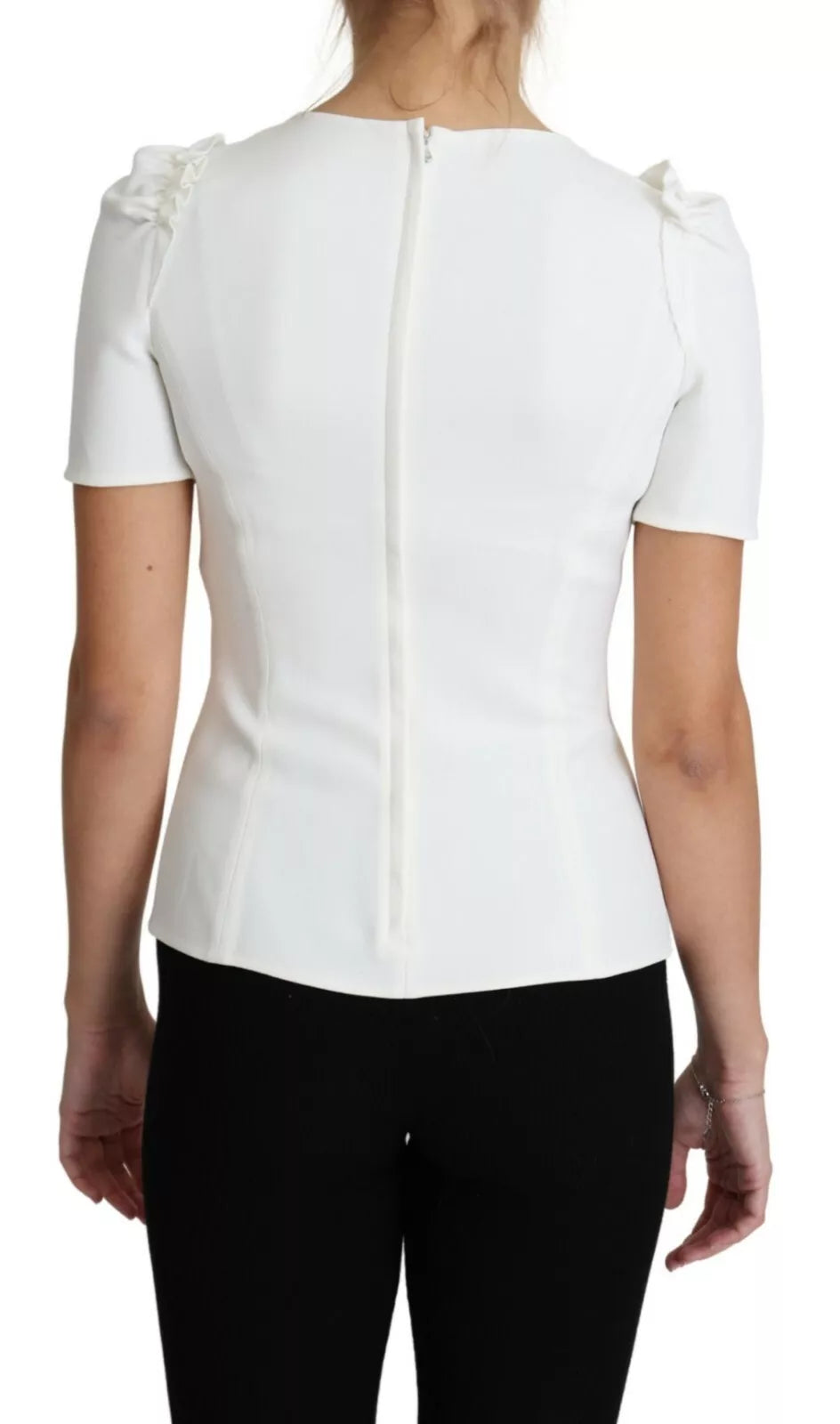 Chemise blanche Dolce & Gabbana en viscose et acétate à manches courtes, élégante et légère pour femme.