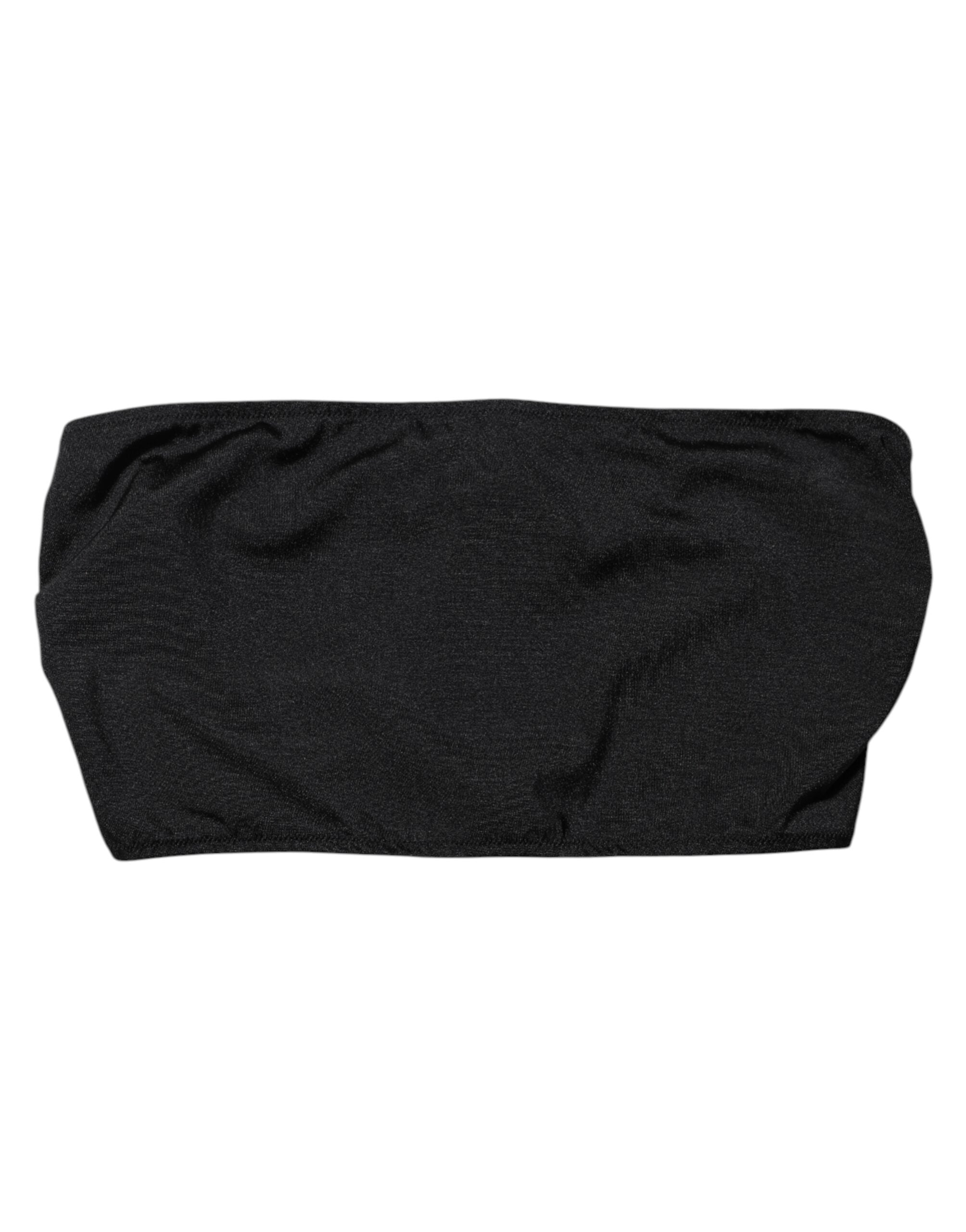 Top bandeau sans bretelles en nylon mélangé de couleur noire de la marque Dolce & Gabbana, vue de face.