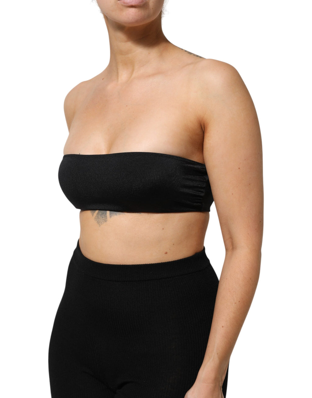 Top bustier noir en nylon mélangé de Dolce & Gabbana, sans bretelles, style bandeau, ajusté et élégant.