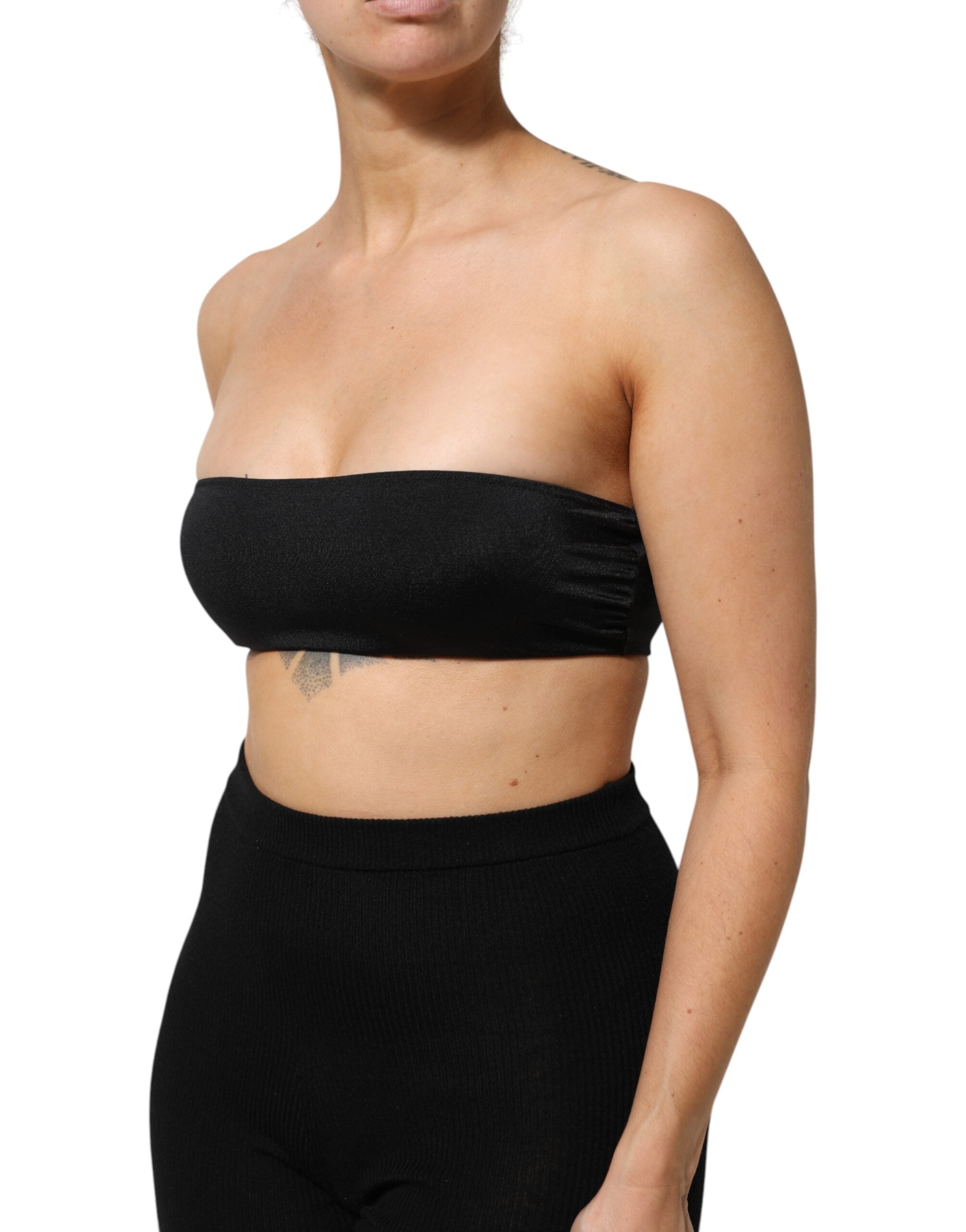 Top bustier noir en nylon mélangé de Dolce & Gabbana, sans bretelles, style bandeau, ajusté et élégant.