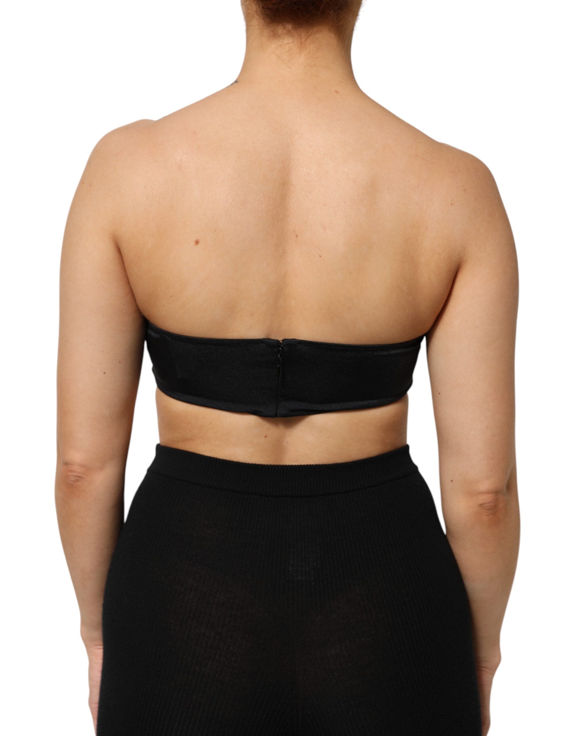 Top bandeau sans bretelles en nylon mélangé noir de Dolce & Gabbana, vêtement élégante et tendance pour femme.