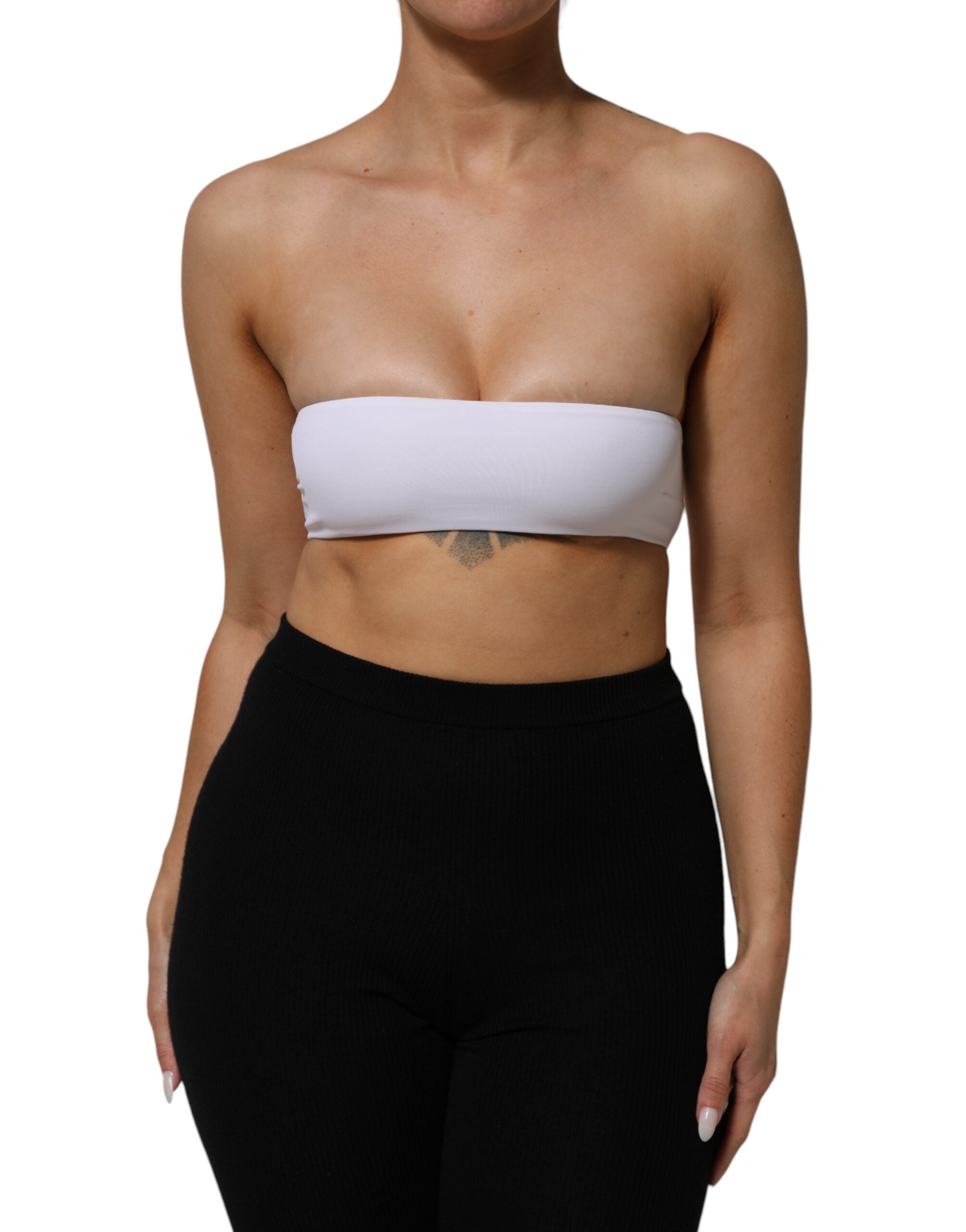 Top bandeau sans bretelles en nylon blanc Dolce & Gabbana, ajusté et élégant, pour un style chic et moderne.