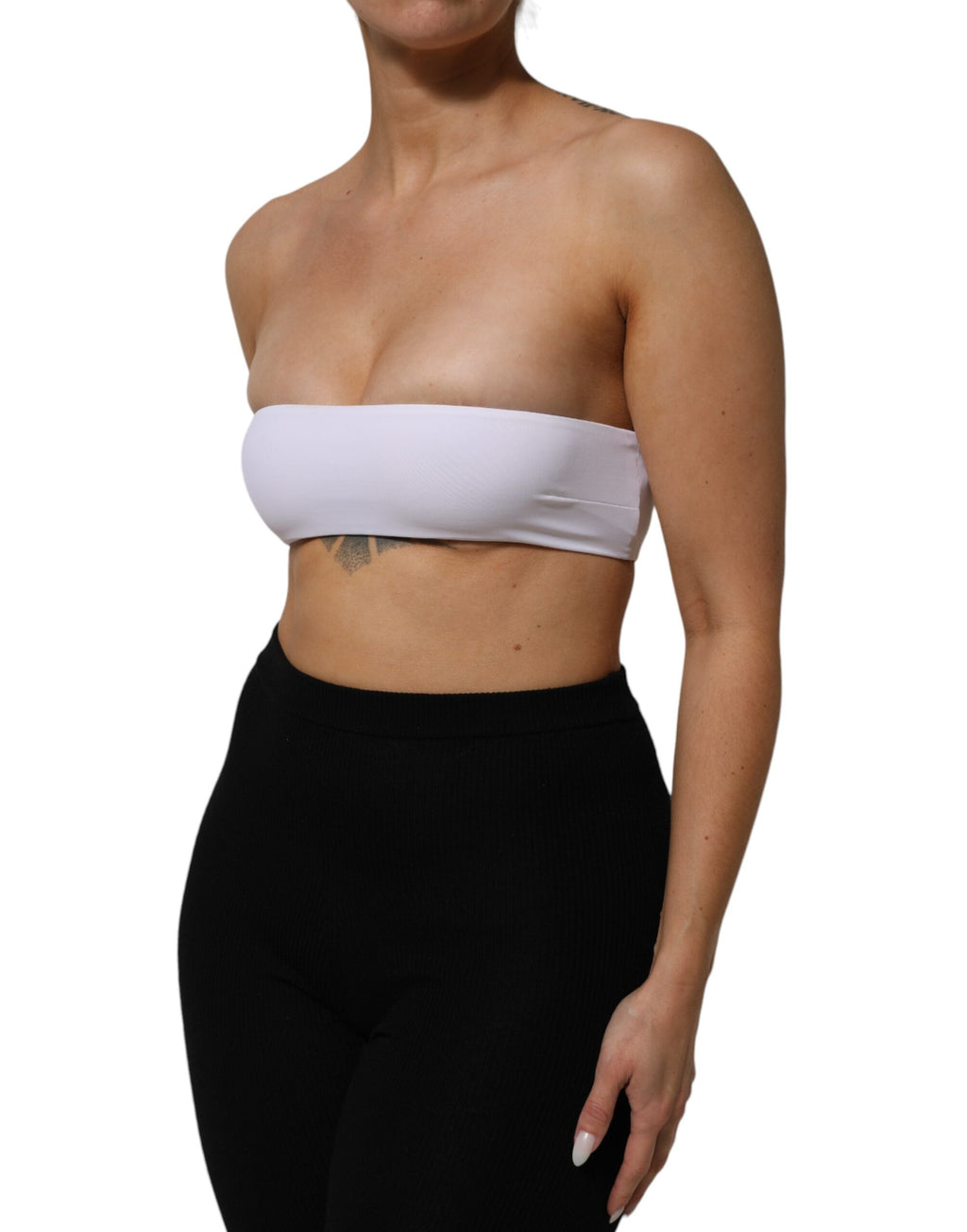 Top bustier sans bretelles Dolce & Gabbana en nylon blanc, style bandeau, pour femme, vue de face.