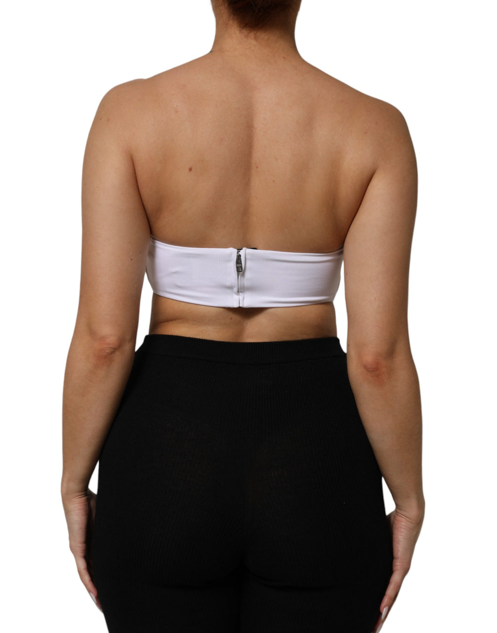 Top tube blanc en nylon mélangé de Dolce & Gabbana, bandeau sans bretelles, style élégant et moderne.