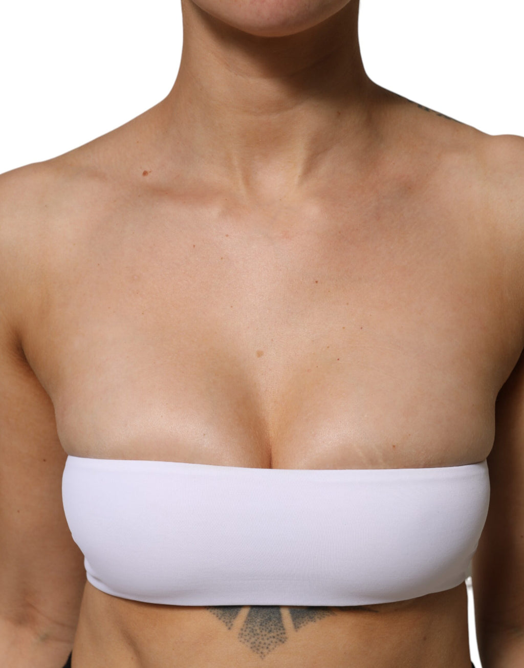 Top bustier bandeau en nylon mélangé blanc de Dolce & Gabbana, sans bretelles, ajusté et élégant.