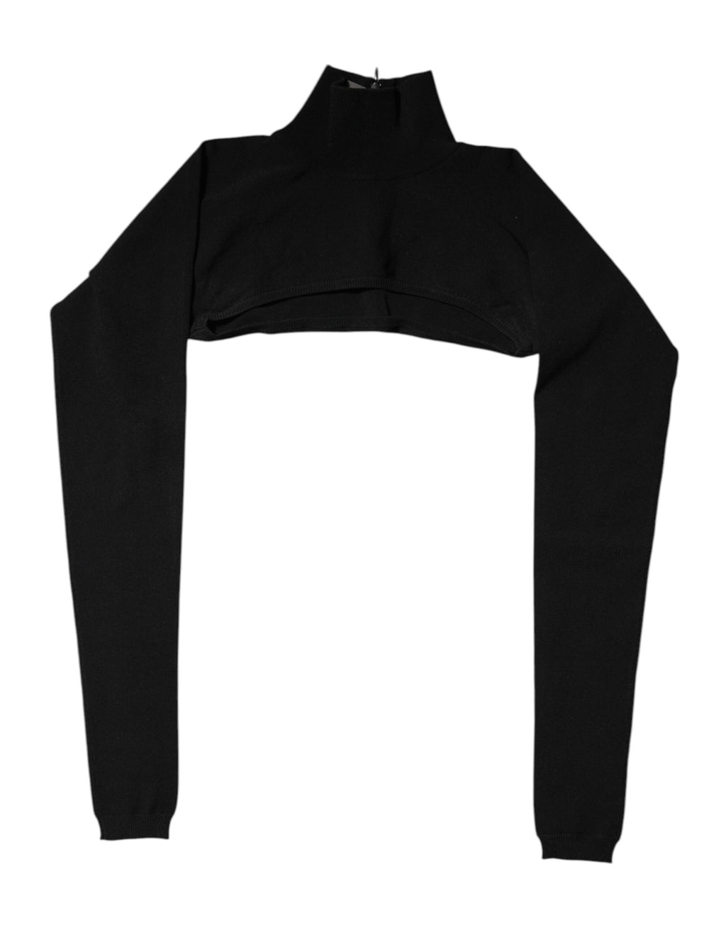 Pull noir Dolce & Gabbana en viscose à col roulé court, style crop, visible près du haut du corps.