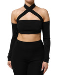 Haut court noir en viscose Dolce & Gabbana, top halter et décolleté épaules, élégant et tendance.