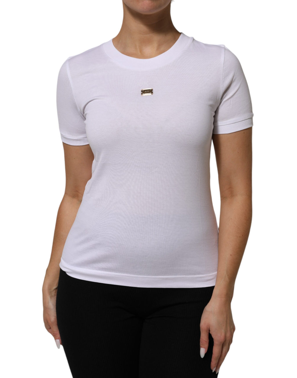 T-shirt blanche Dolce & Gabbana en coton à col rond et manches courtes, vue de face.