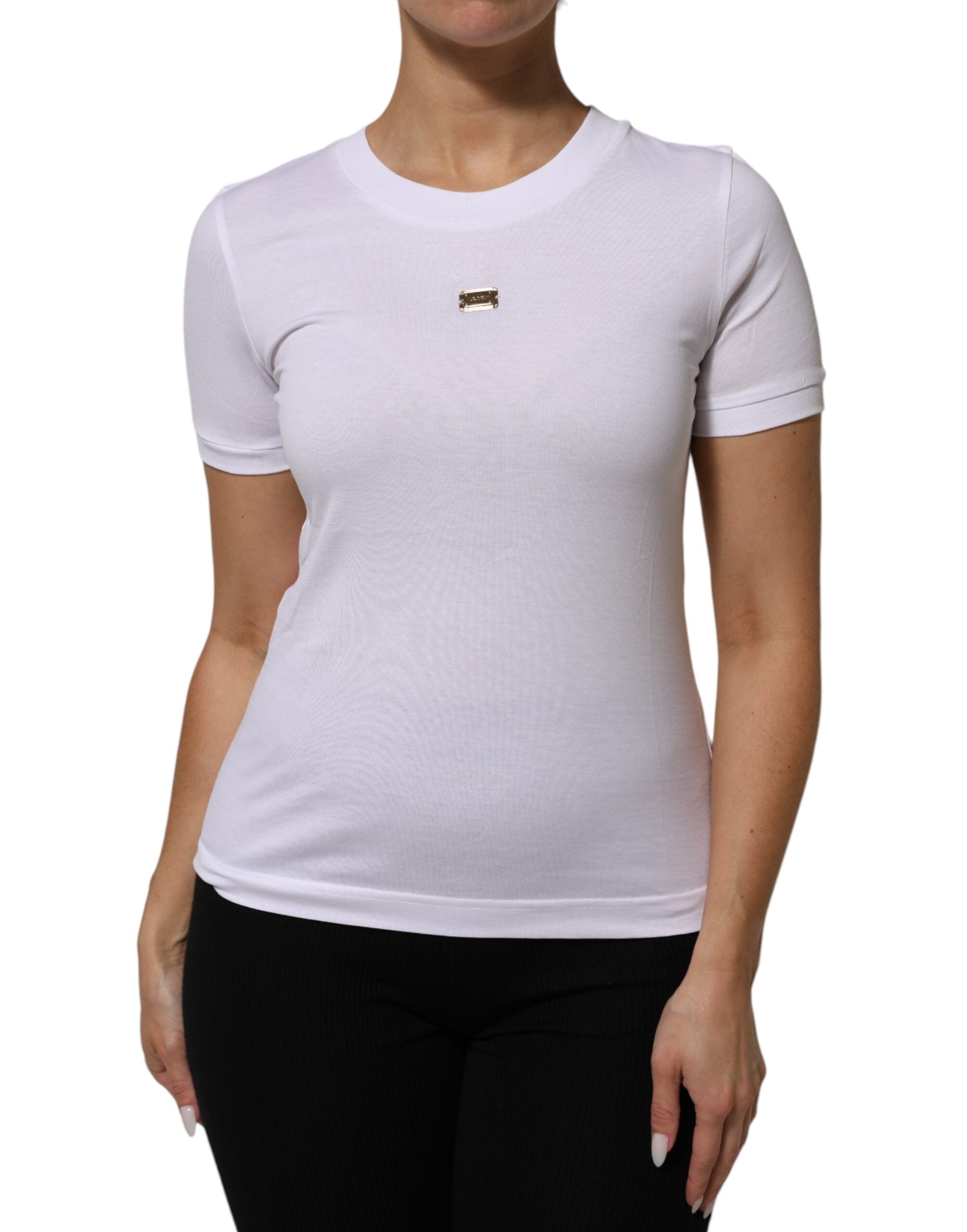 T-shirt blanche Dolce & Gabbana en coton à col rond et manches courtes, vue de face.
