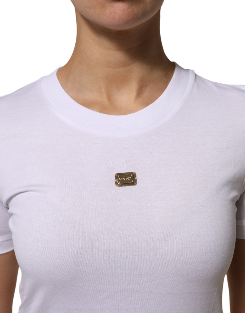 T-shirt blanche en coton Dolce & Gabbana à col rond et manches courtes, vue de face.