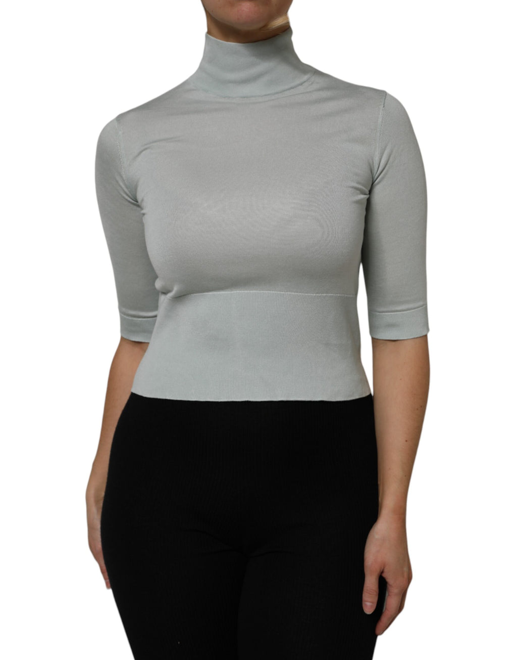 Pull à col roulé gris Dolce & Gabbana avec manches 3/4, pull-over élégant et confortable pour femmes.