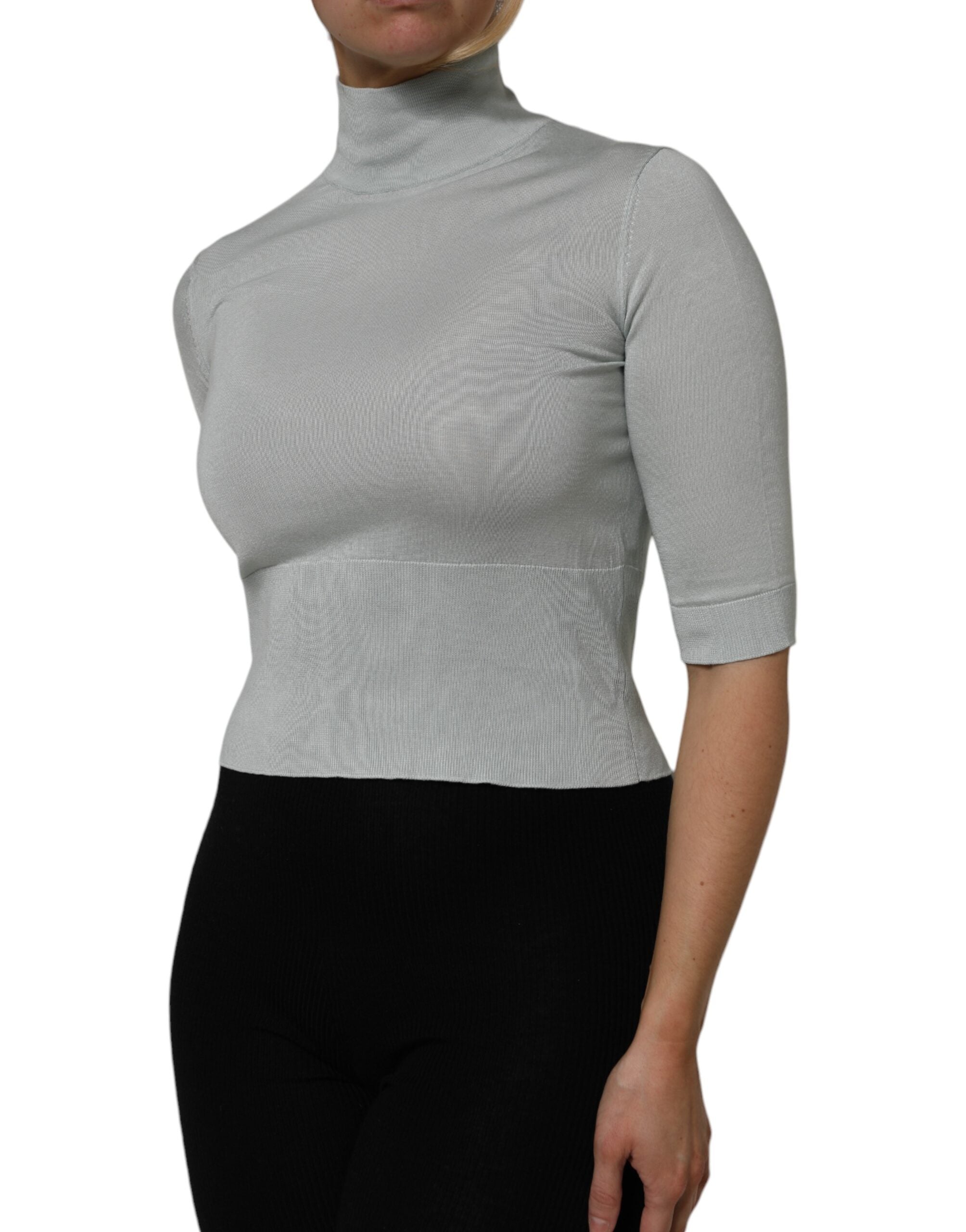 Pull dolce & gabbana gris à col roulé et manches 3/4, pull-over élégant pour femme.