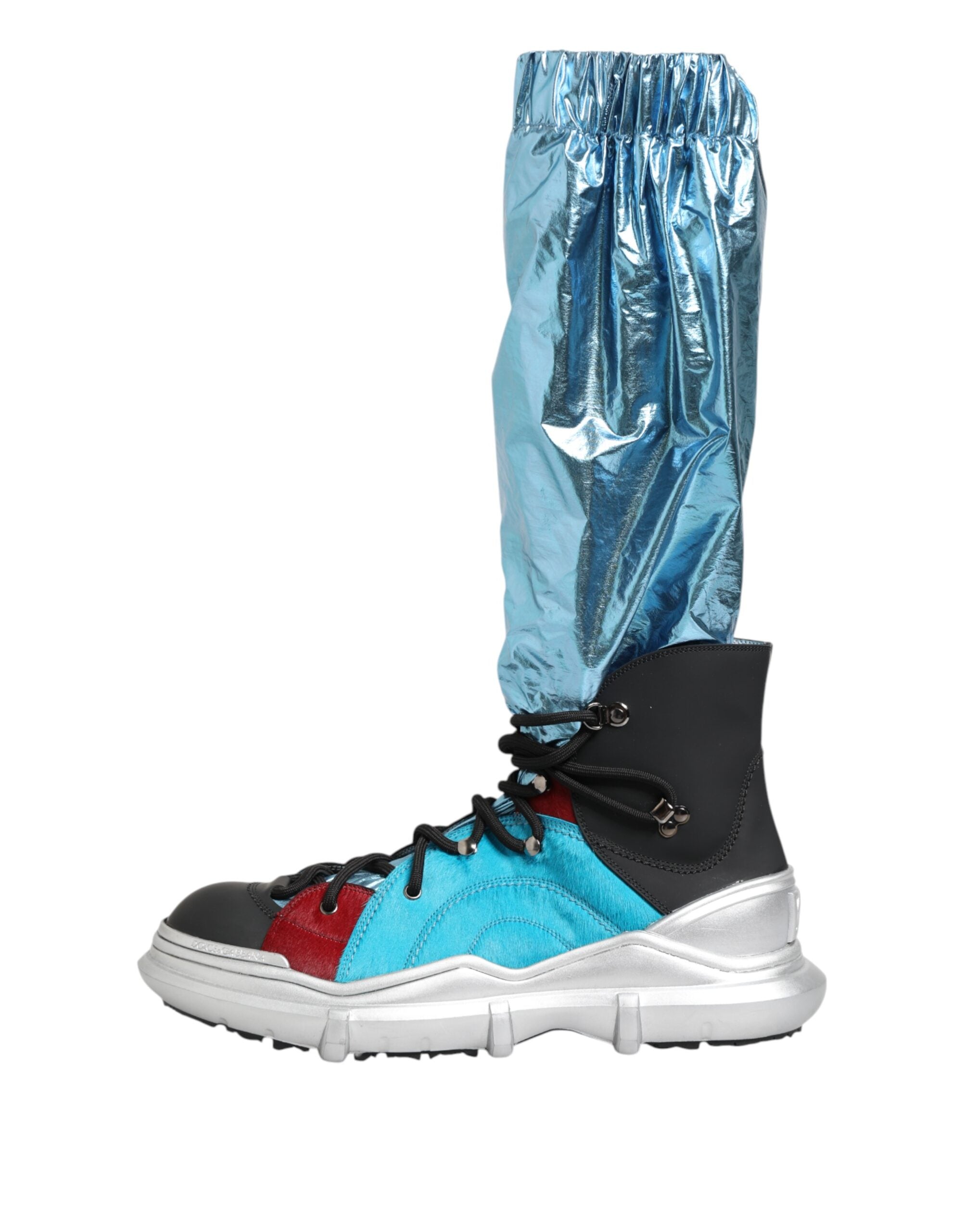 Chaussettes hautes en dentelle bleue Dolce & Gabbana pour hommes, assorties à des bottes ou chaussures élégantes.