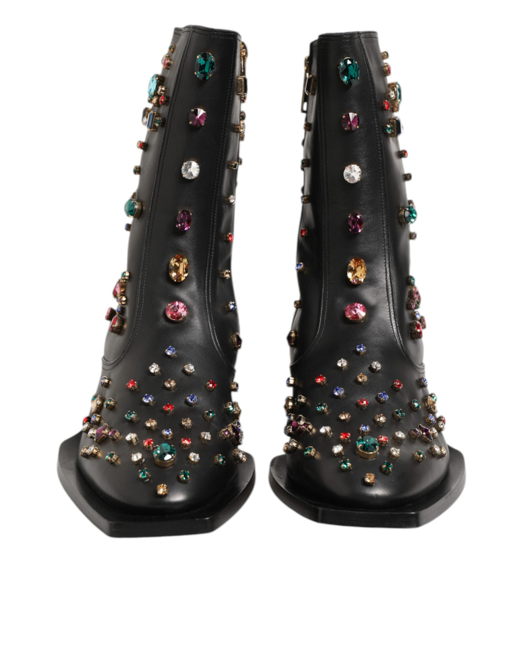 Bottes pour homme Dolce & Gabbana noires avec embellissements en cristaux, style court et élégant.