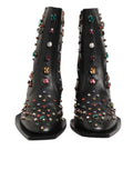 Bottes pour homme Dolce & Gabbana noires avec embellissements en cristaux, style court et élégant.