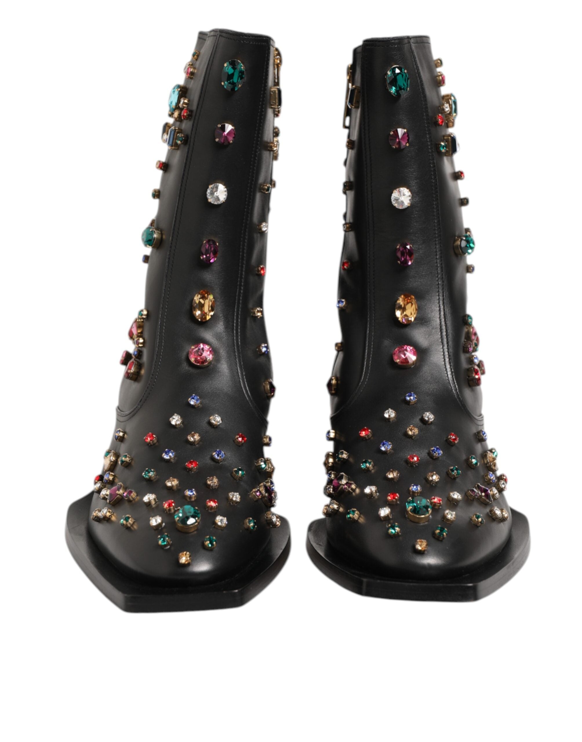 Bottes pour homme Dolce & Gabbana noires avec embellissements en cristaux, style court et élégant.