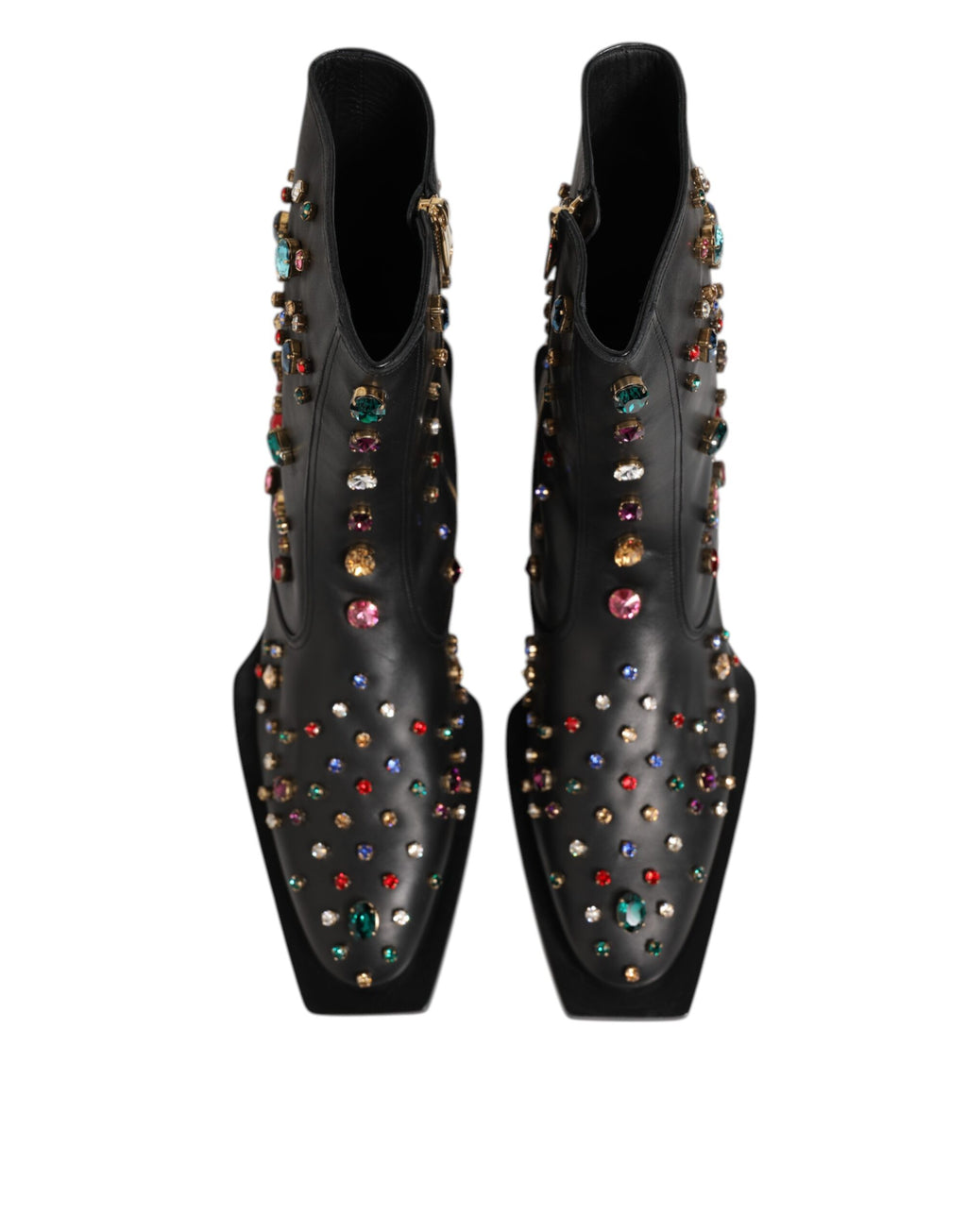 Chaussures hommes Dolce & Gabbana noires avec cristaux ornés, bottines courtes en cuir élégantes et sophistiquées