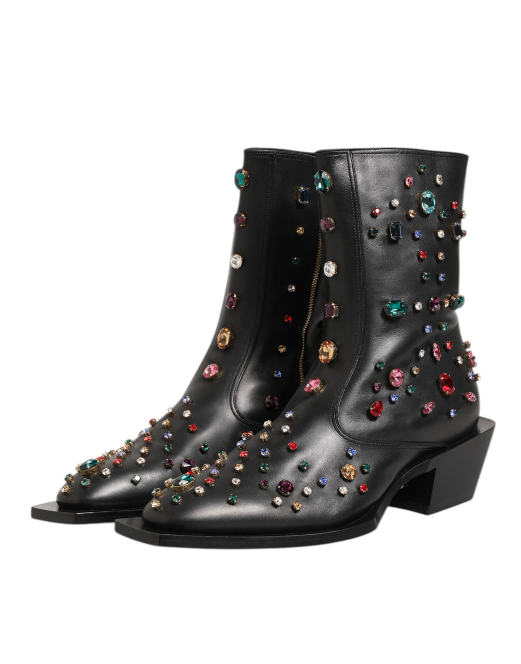 Chaussures pour hommes Dolce & Gabbana, bottines noires en cuir avec embellissements en cristal.