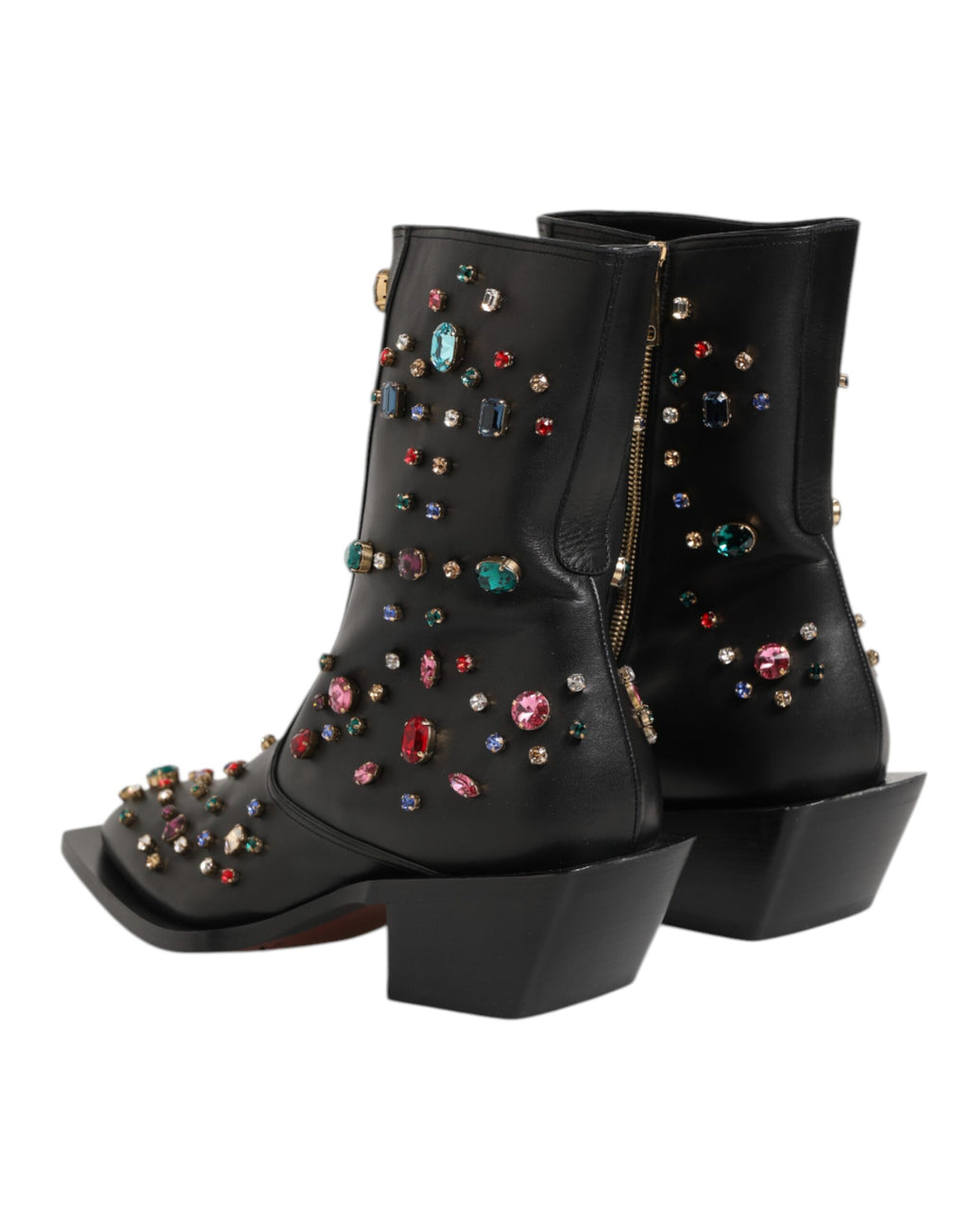 Bottines pour homme Dolce & Gabbana noires ornées de cristaux, style élégance et luxe, vue de face.