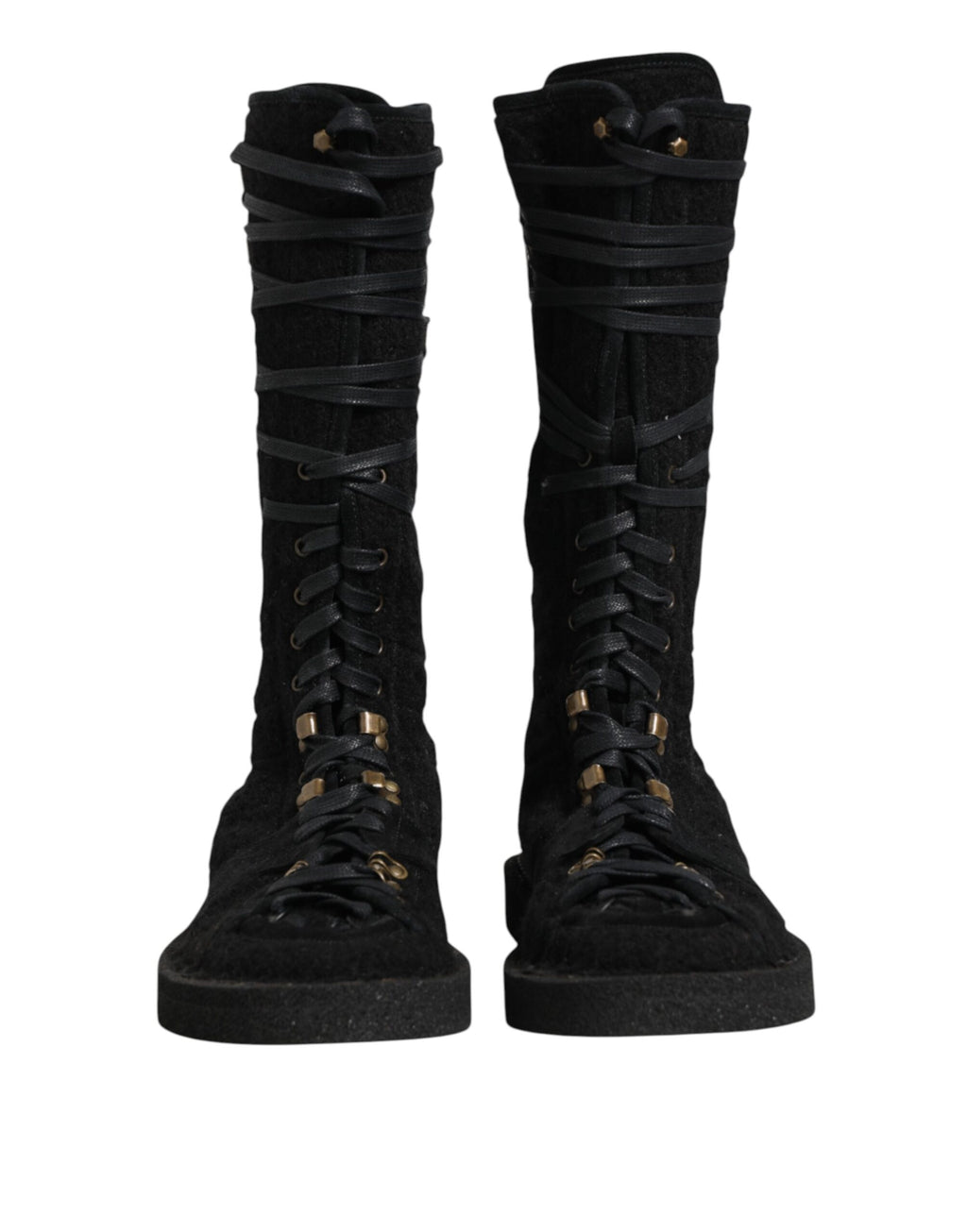 Bottes mi-mollet en alpaga noir et daim de Dolce & Gabbana, chaussures élégantes et sophistiquées.