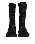 Bottes mi-mollet en alpaga noir et daim de Dolce & Gabbana, chaussures élégantes et sophistiquées.