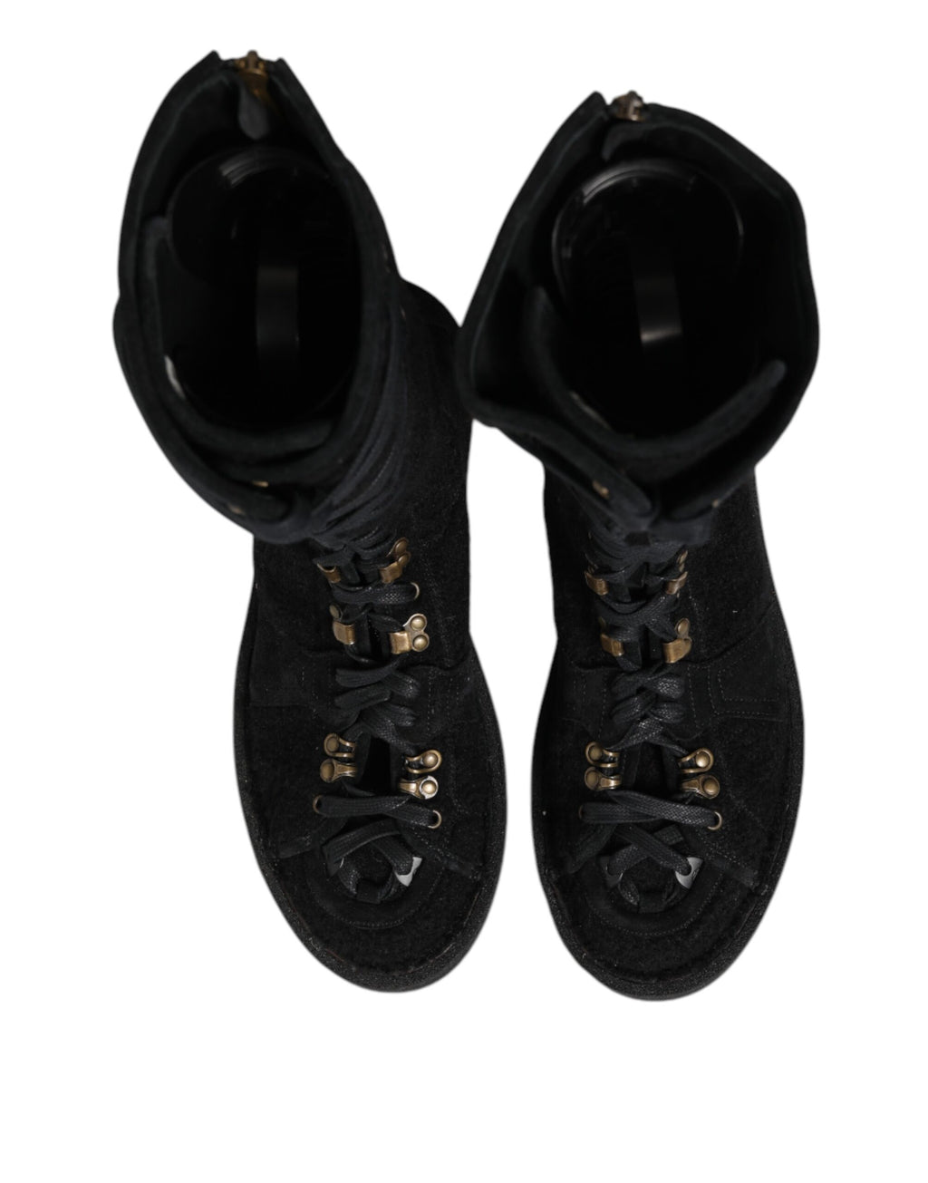 Bottes mi-mollet en cachemire et daim noir Dolce & Gabbana, laine d'alpaga, style élégant et chaud.
