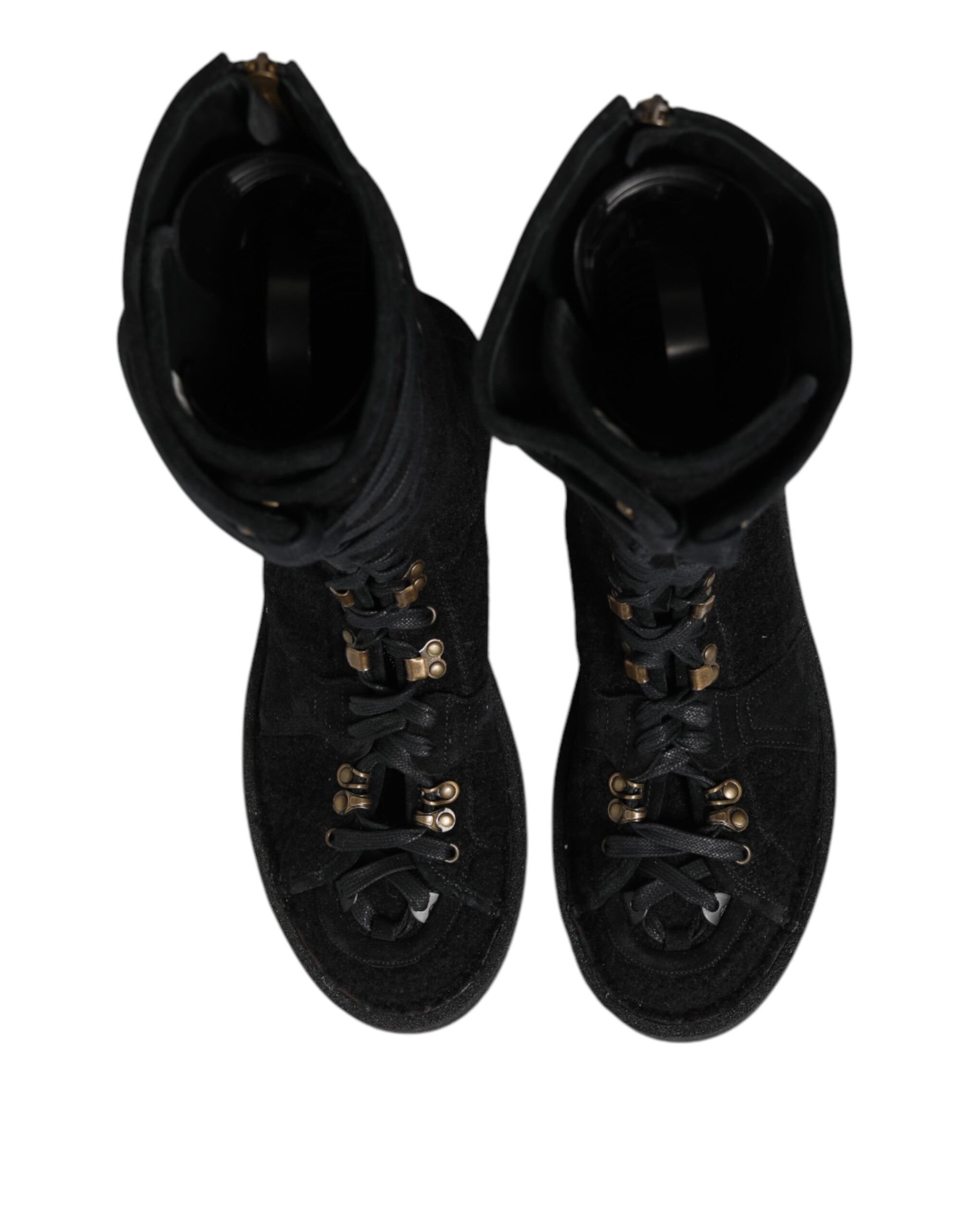 Bottes mi-mollet en cachemire et daim noir Dolce & Gabbana, laine d'alpaga, style élégant et chaud.