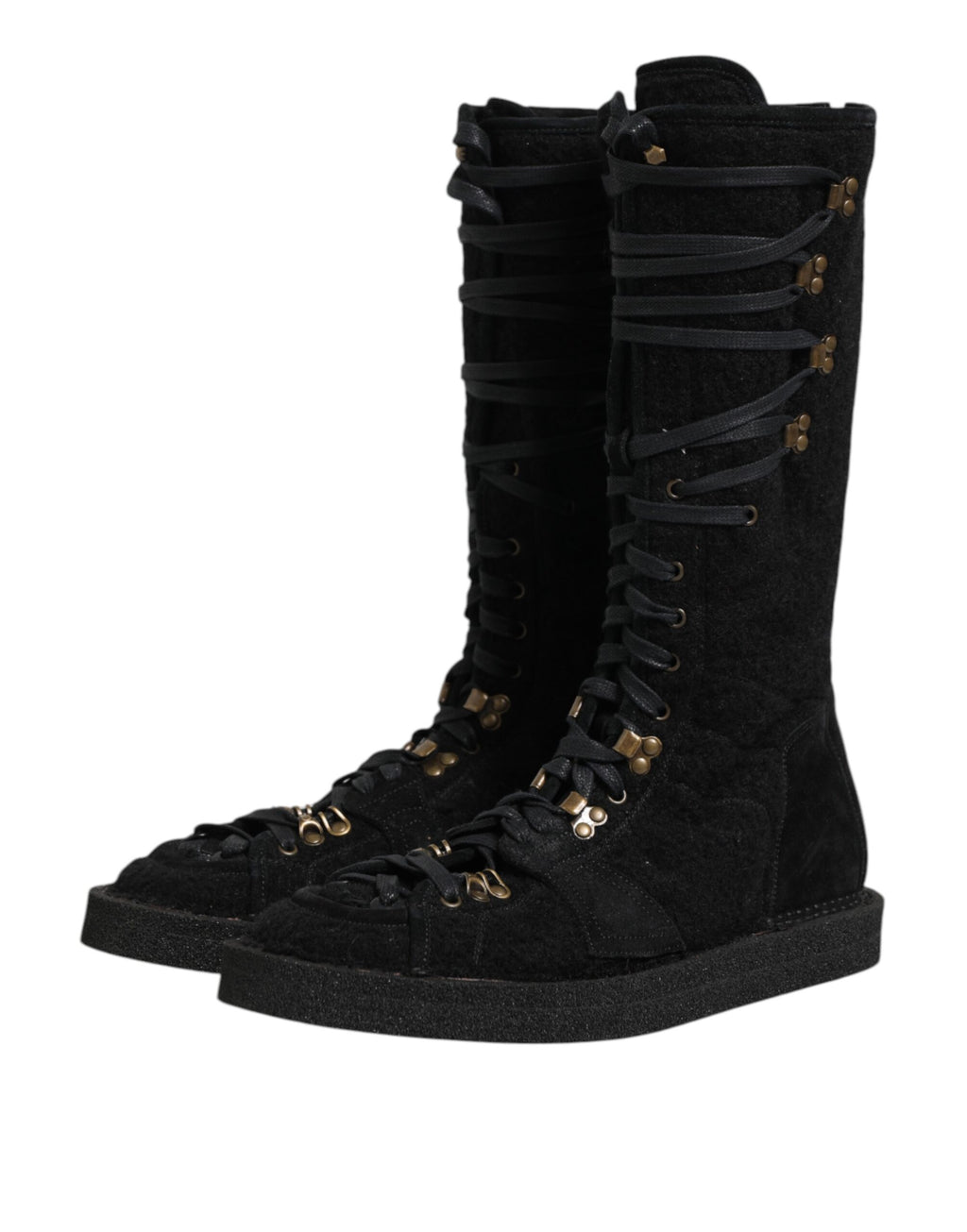 Bottes en laine d'alpaga noire et daim Dolce & Gabbana, mi-mollet, avec design élégant et semelle confortable.