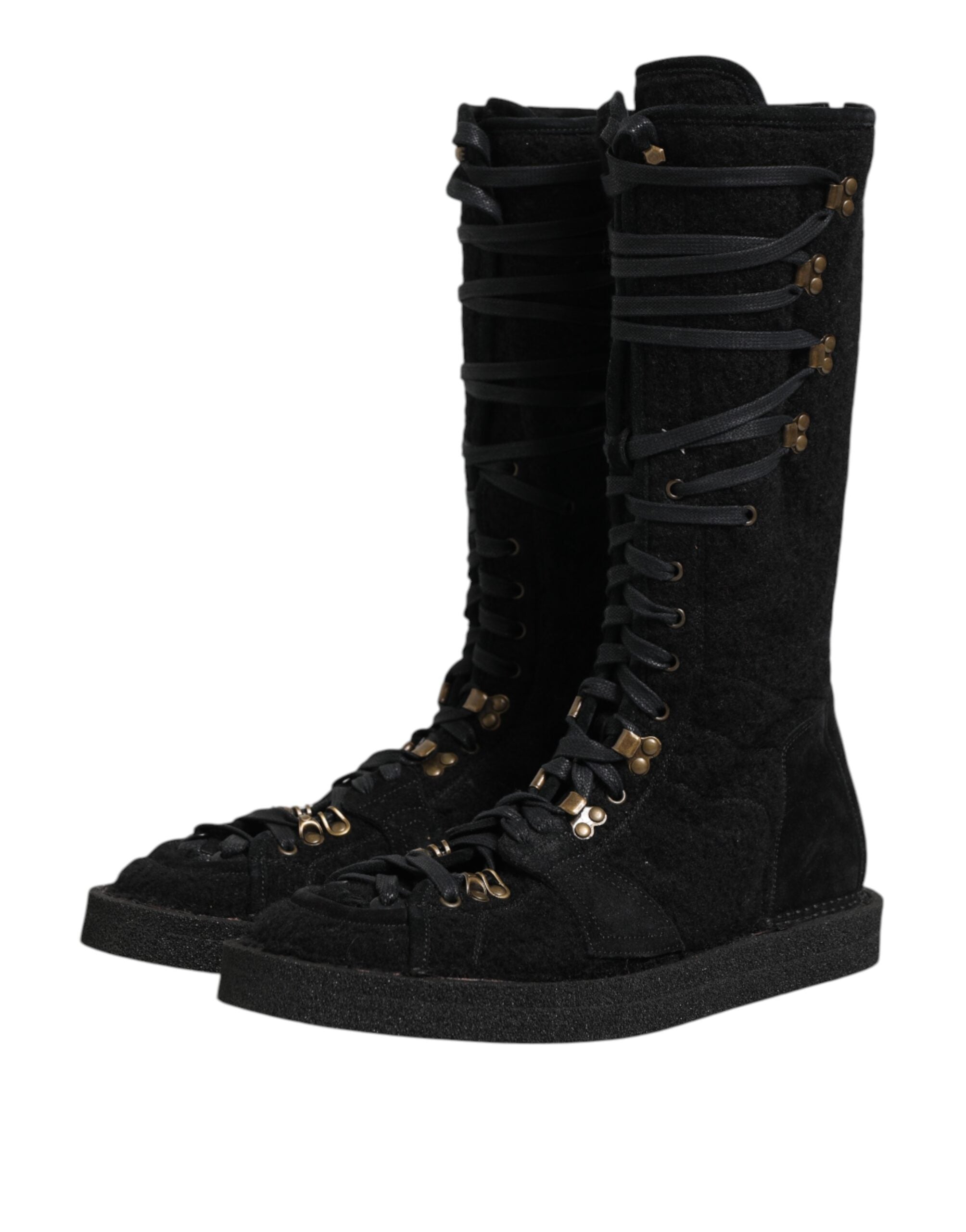 Bottes en laine d'alpaga noire et daim Dolce & Gabbana, mi-mollet, avec design élégant et semelle confortable.