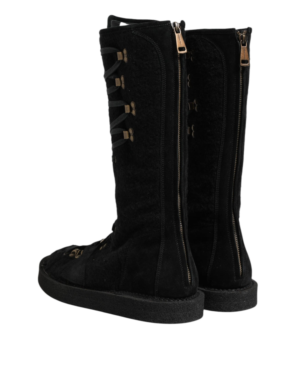 Bottes mi-mollet en laine alpaga noire et daim de Dolce & Gabbana, chaussures élégantes pour femmes.