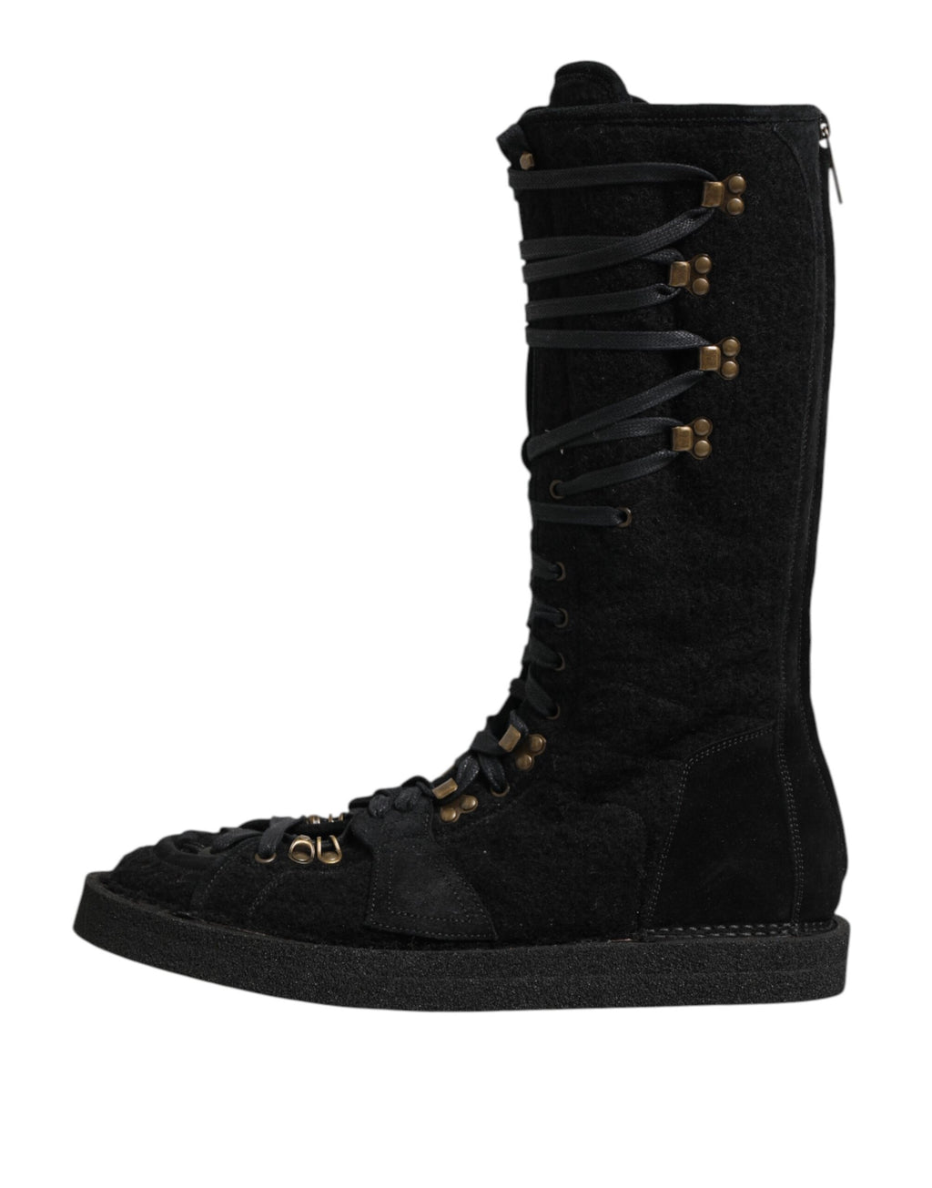 Bottes mi-mollet en alpaga noir en daim de Dolce & Gabbana, chaussures élégantes et sophistiquées.