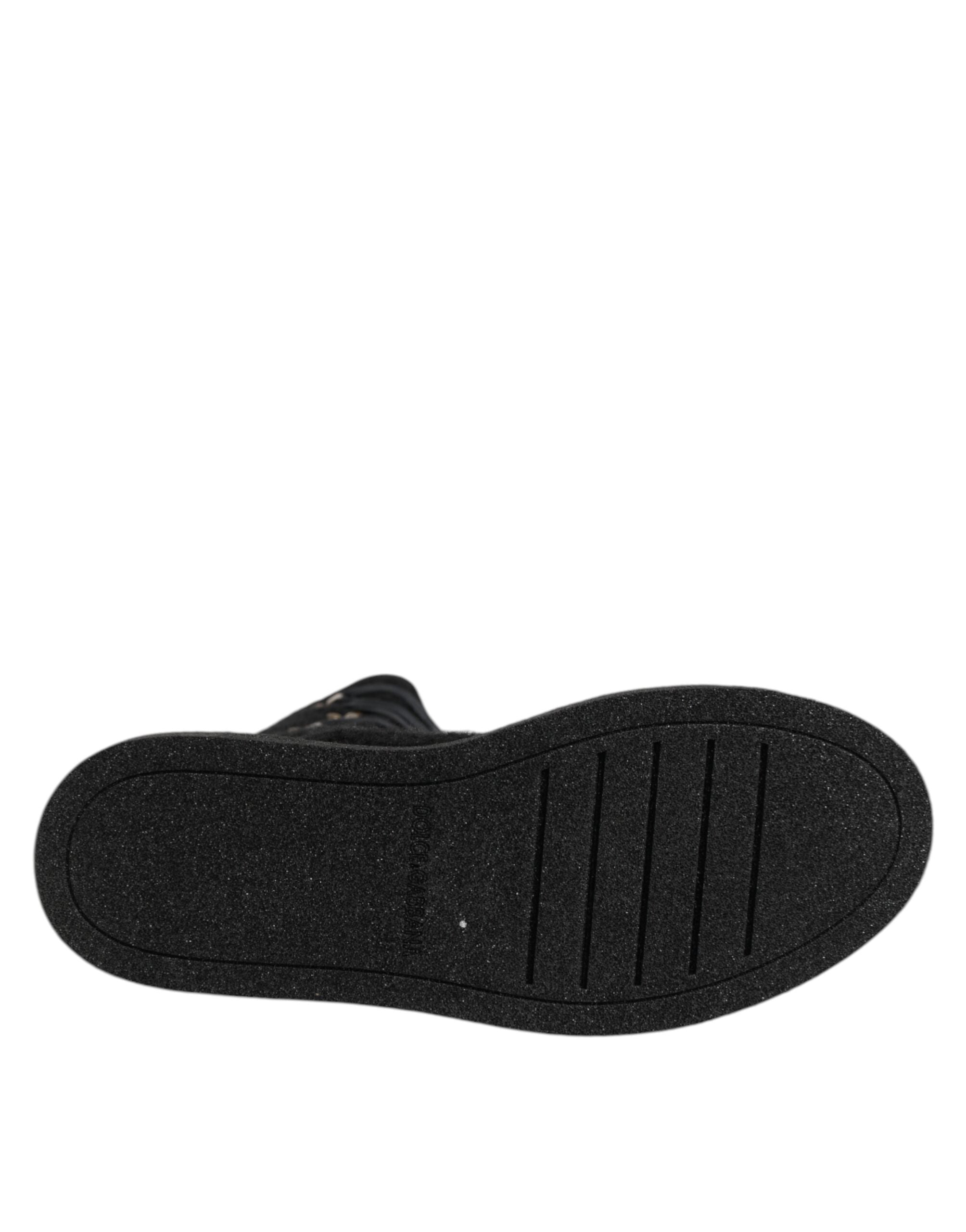 Bottes mi-mollet en alpaga noir et daim de Dolce & Gabbana, chaussures élégantes et sophistiquées.