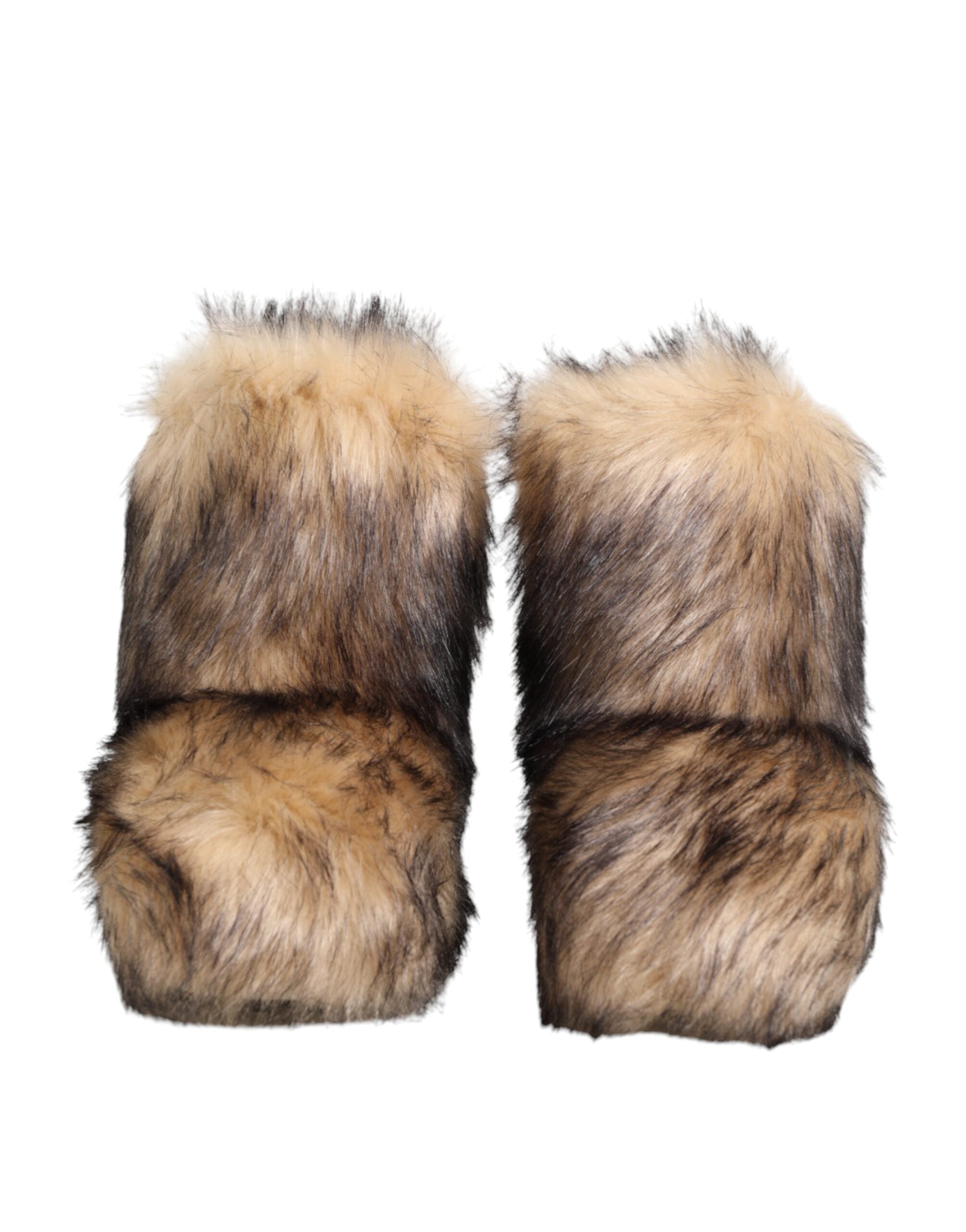 Chaussures homme Dolce & Gabbana en fourrure synthétique marron, bottines courtes ski, style élégant et chaud.
