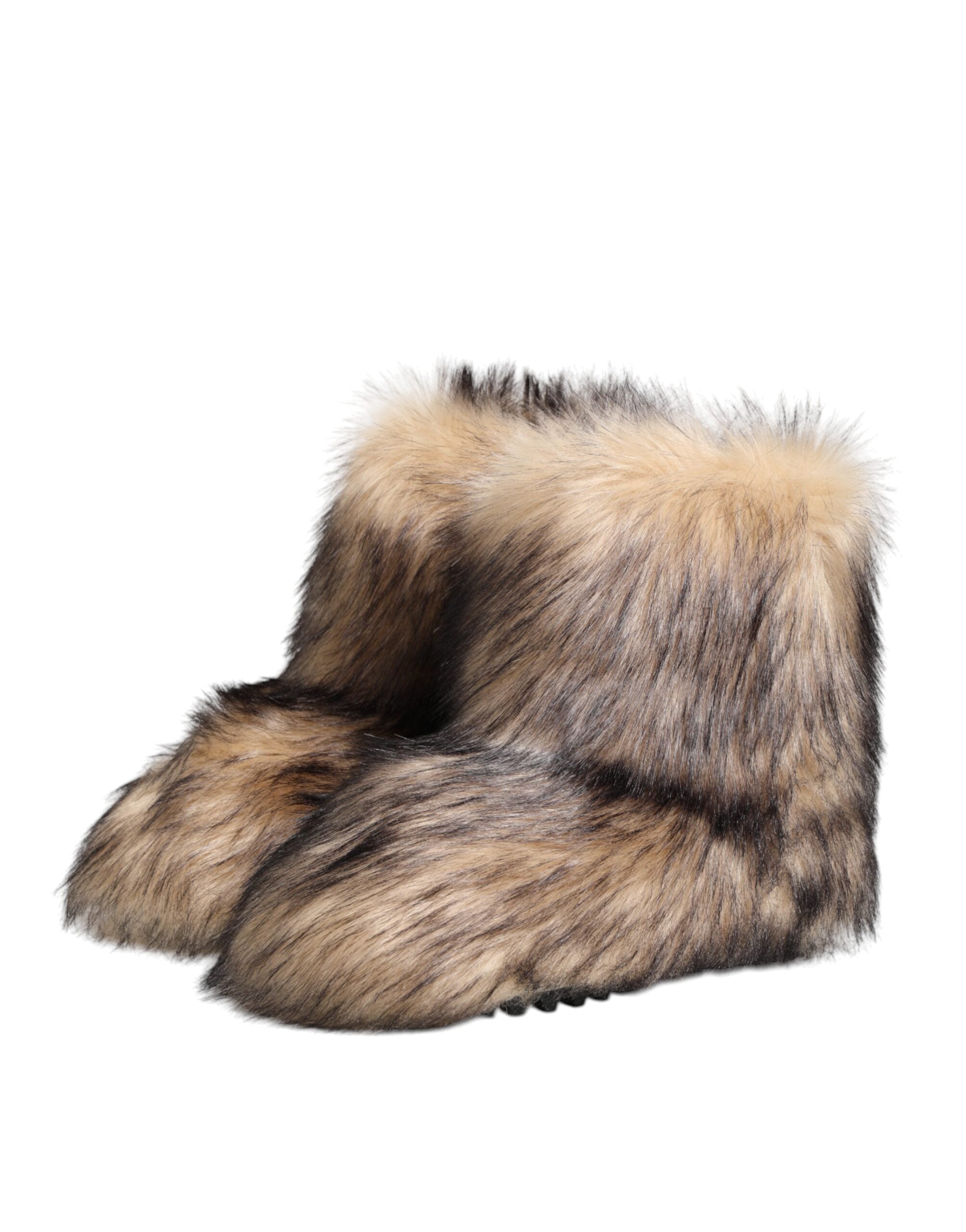 Bottes homme Dolce & Gabbana en fausse fourrure brun clair, chaussures courtes pour ski avec semelle antidérapante.