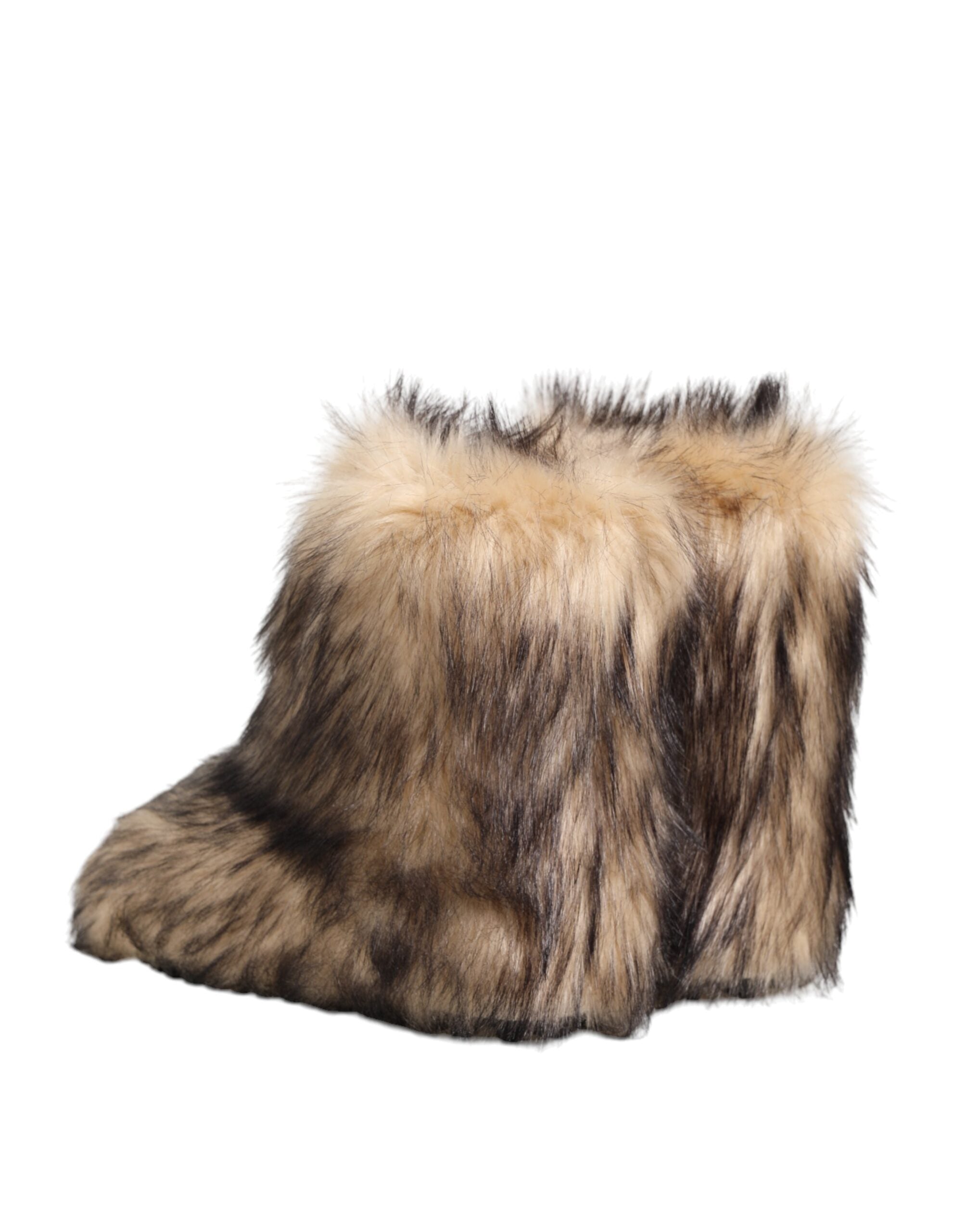 Bottes courtes pour hommes Dolce & Gabbana en fourrure synthétique marron, style ski, avec semelle robuste.