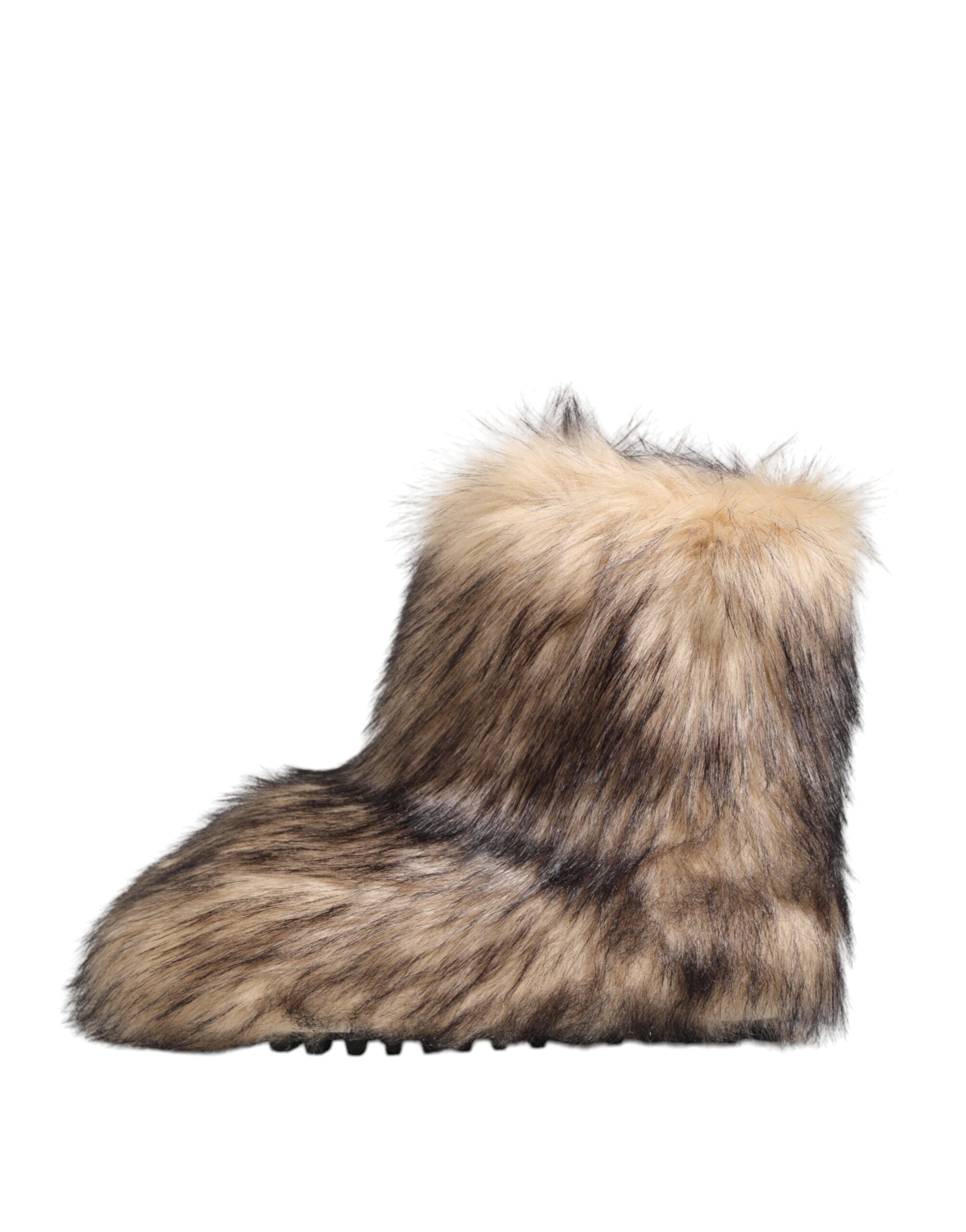Bottes homme Dolce & Gabbana en fourrure synthétique marron, style court, avec design tendance et détails en cuir.