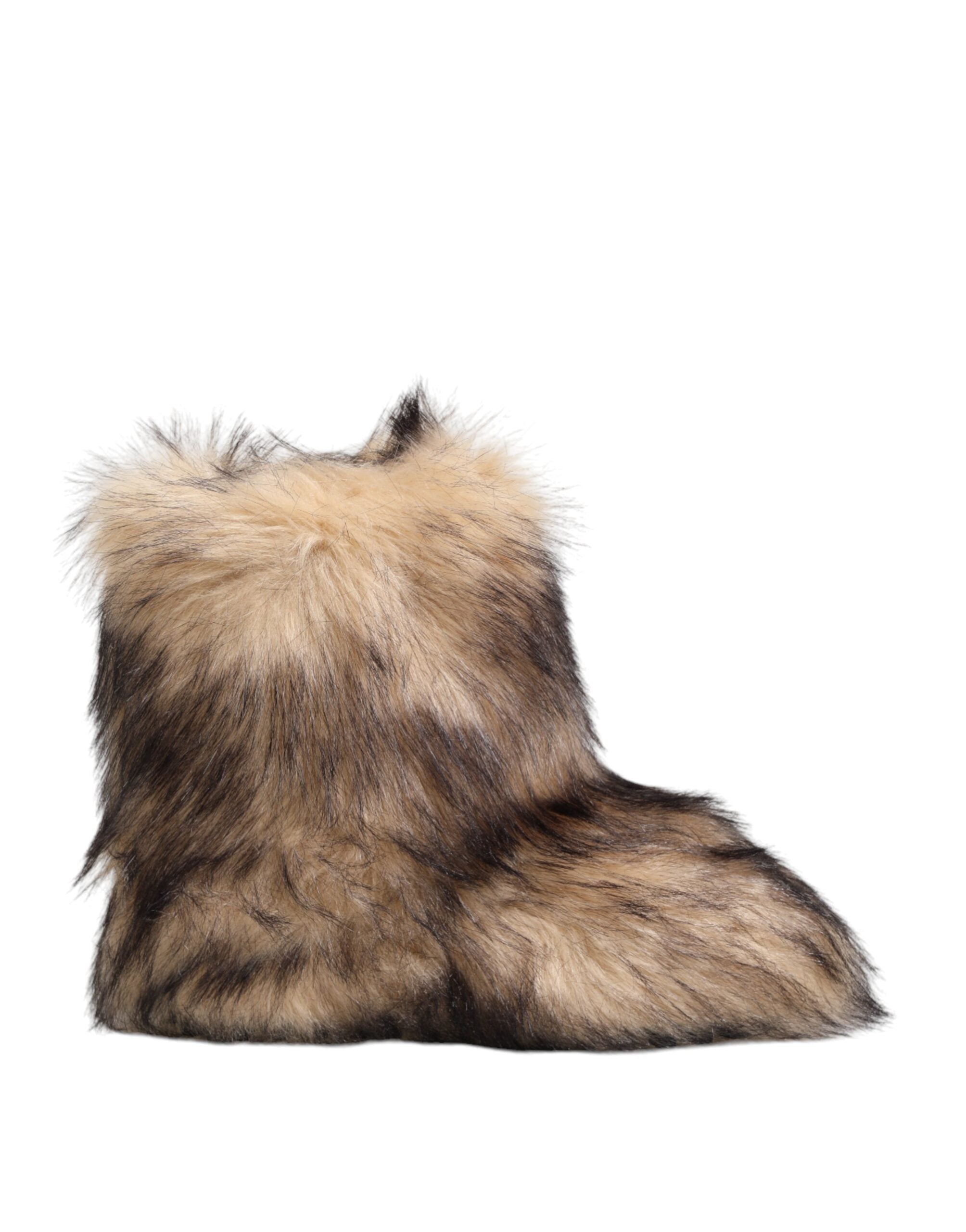 Bottes courtes pour homme Dolce & Gabbana en fausse fourrure marron, style ski, avec semelle robuste et design élégant.