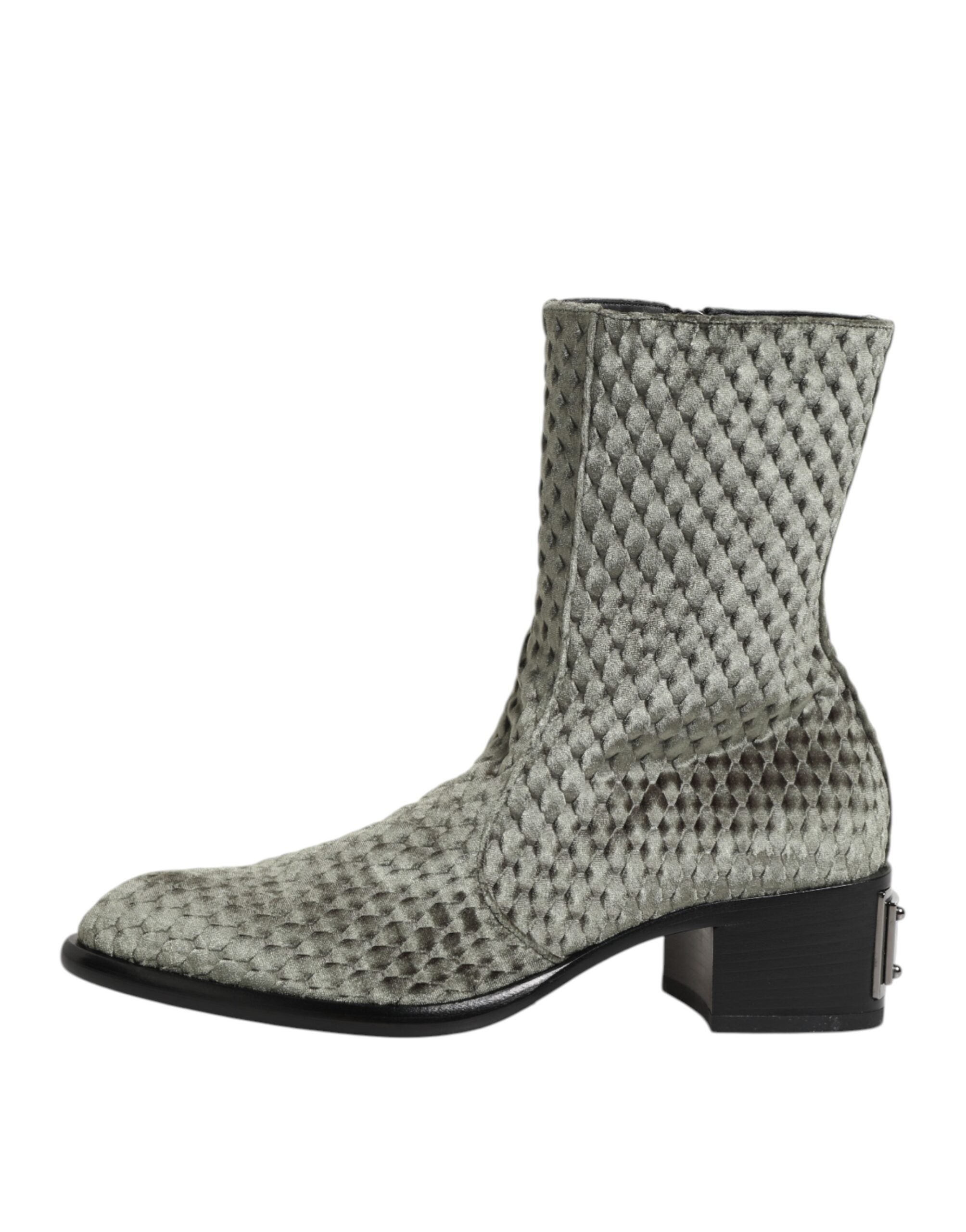 Bottes courtes en velours de coton gris de mi-mollet Dolce & Gabbana, chaussures élégantes pour femmes.