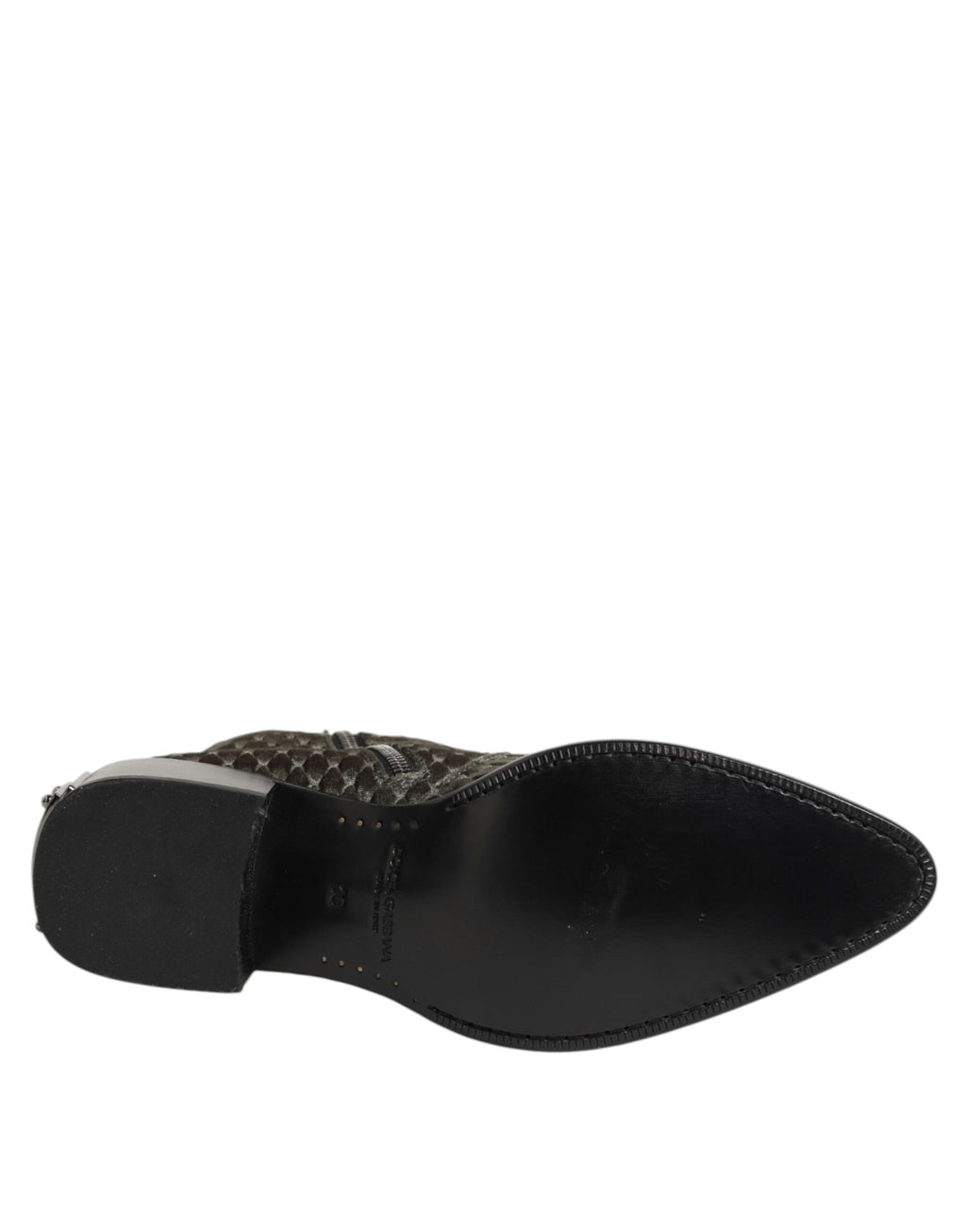 Bottines Dolce & Gabbana en velours de coton gris, mi-mollet, avec talons pour femme.