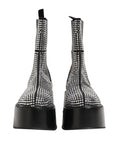 Bottes courtes en cuir noir Dolce & Gabbana avec strass cristallins et détails métalliques, mi-mollet, élégantes et sophistiquées.