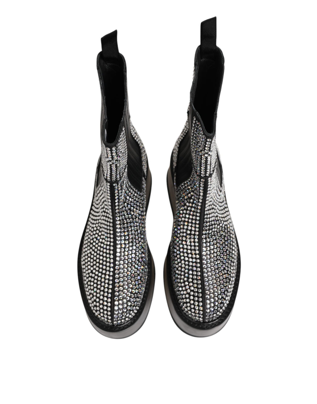 Bottes courtes noires Dolce & Gabbana en cristal et strass, mi-mollet, élégantes et tendance.