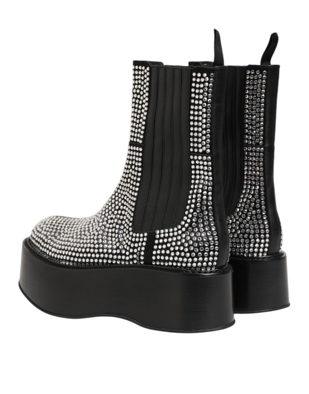 Bottes courtes noir en cristal et strass Dolce & Gabbana, mi-mollet, chaussures élégantes avec détails brillants