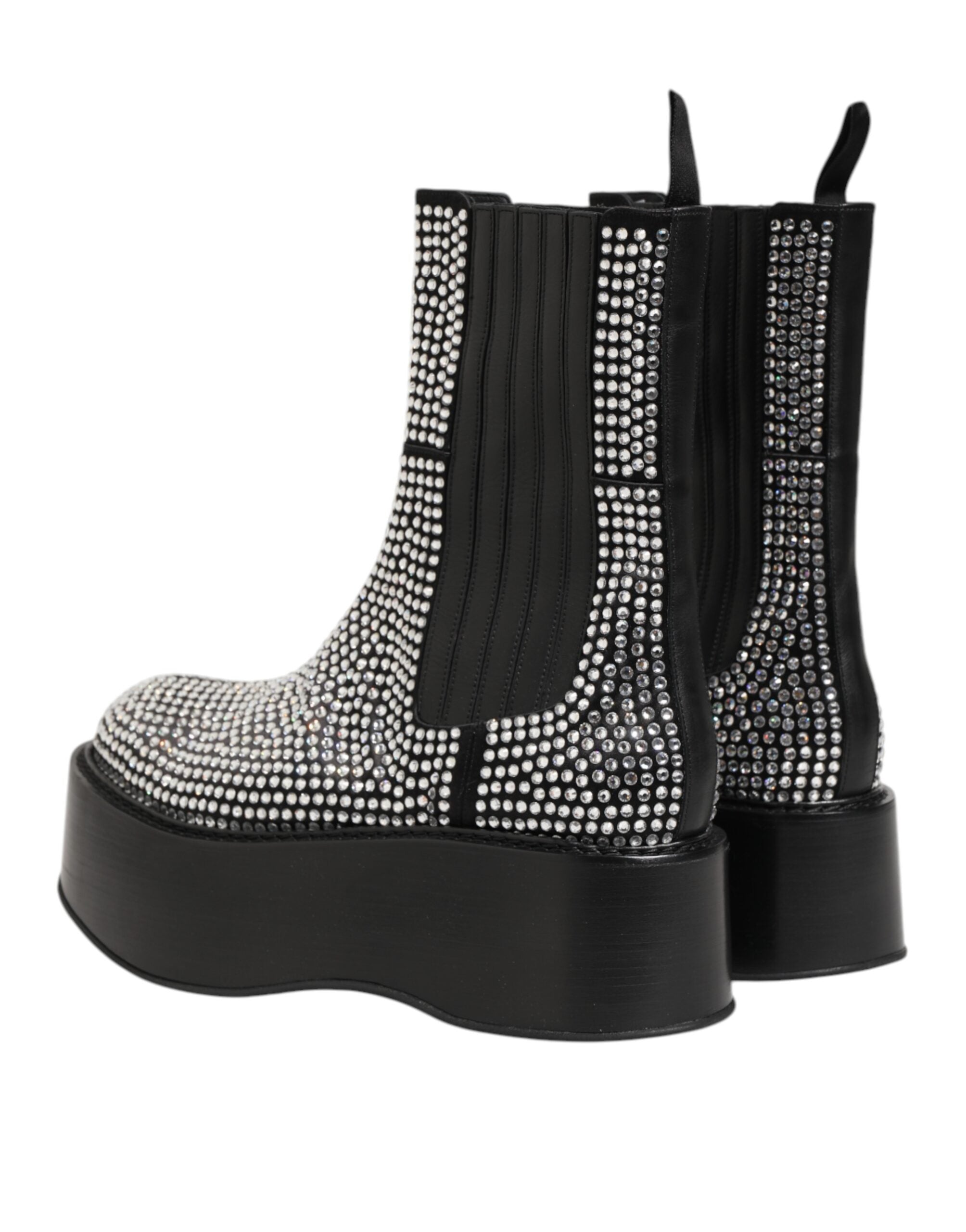 Bottes courtes noir en cristal et strass Dolce & Gabbana, mi-mollet, chaussures élégantes avec détails brillants