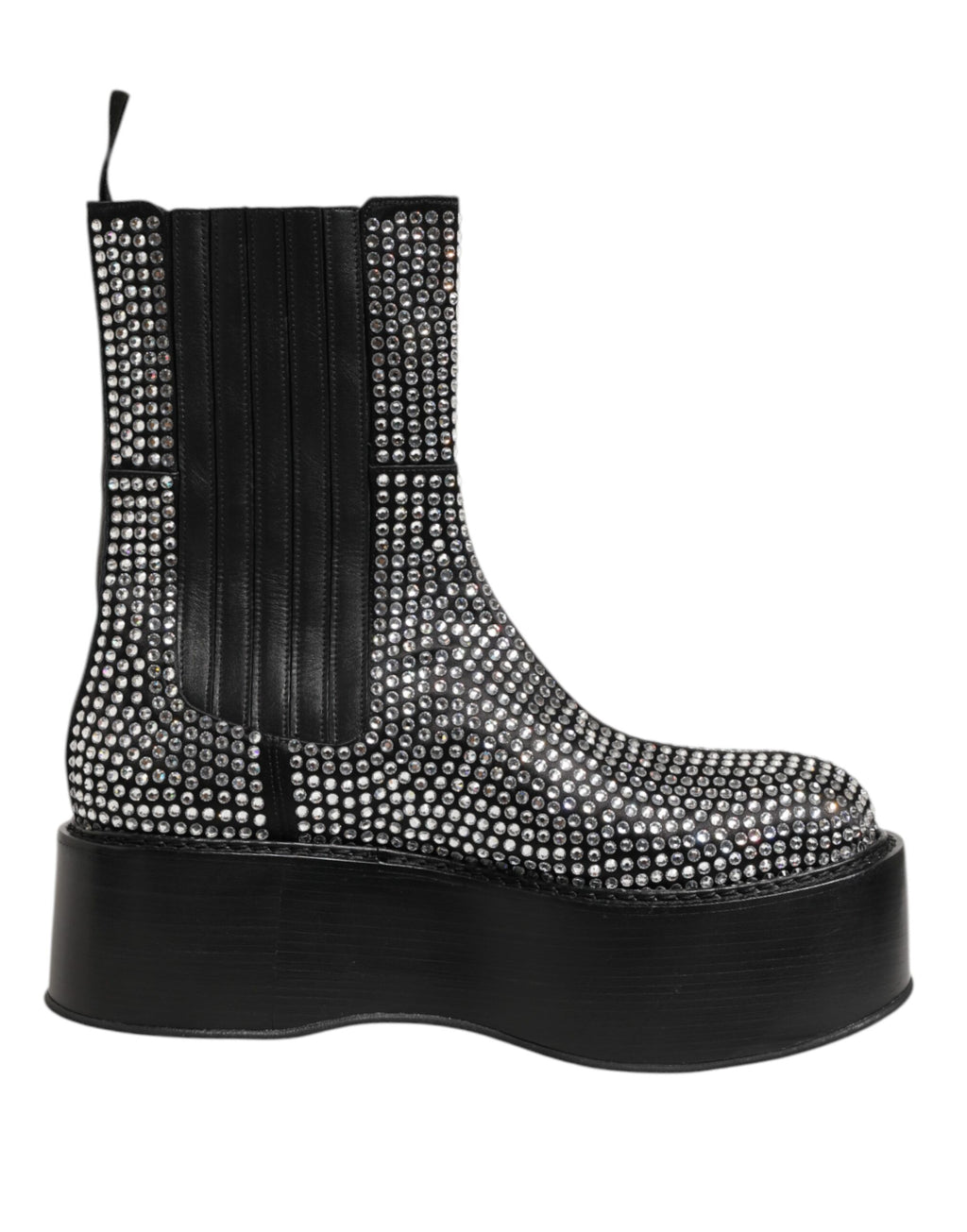 Bottes courtes Dolce & Gabbana noires en cristal et strass, mi-mollet, avec semelle en cuir et design élégant.